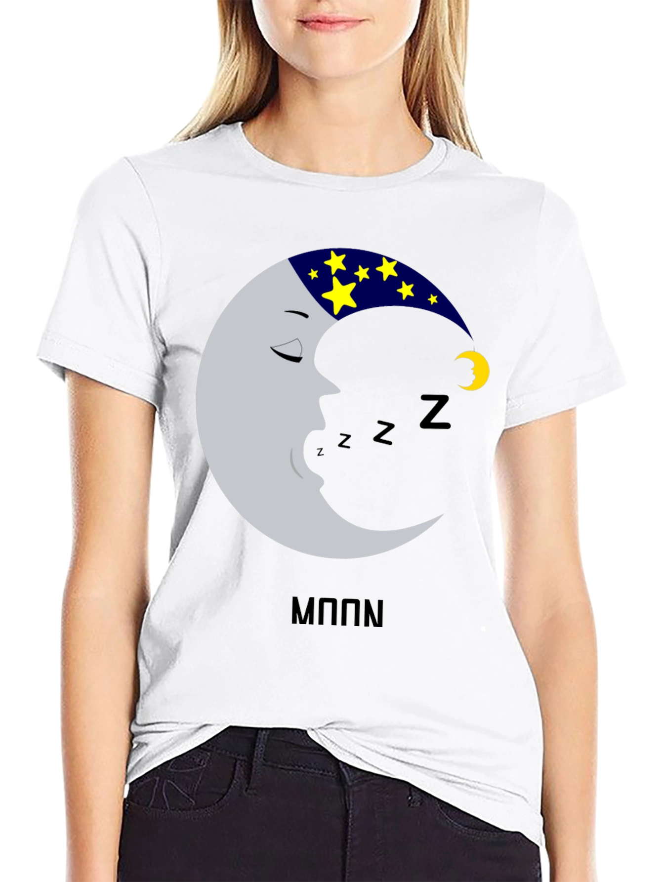 Black Sleeping Moon T-Shirt - Dreamy Design view 9