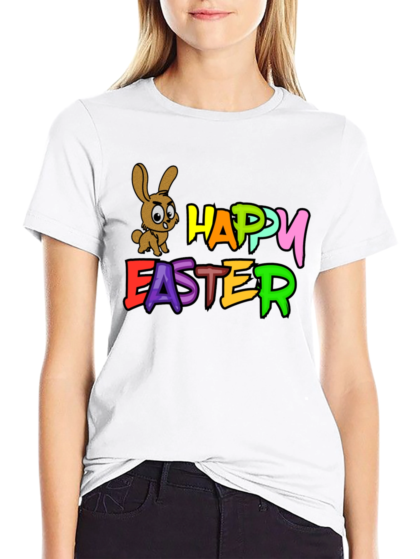 Black Happy Easter Bunny Black T-Shirt view 9