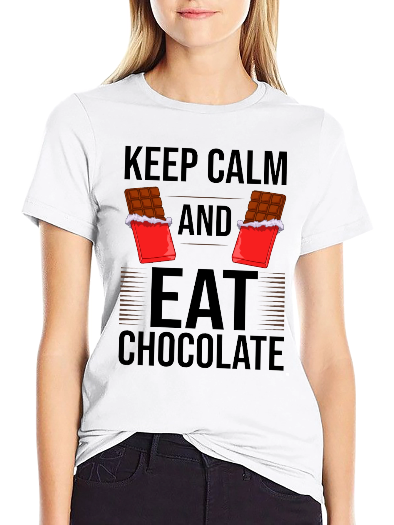 Black Keep Calm Eat Chocolate Graphic Tee view 9