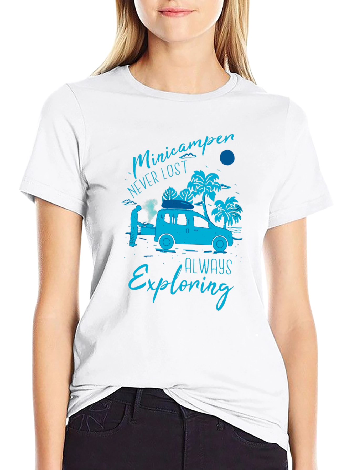 Black Minicamper Adventure T-Shirt: Never Lost, Always Exploring view 9