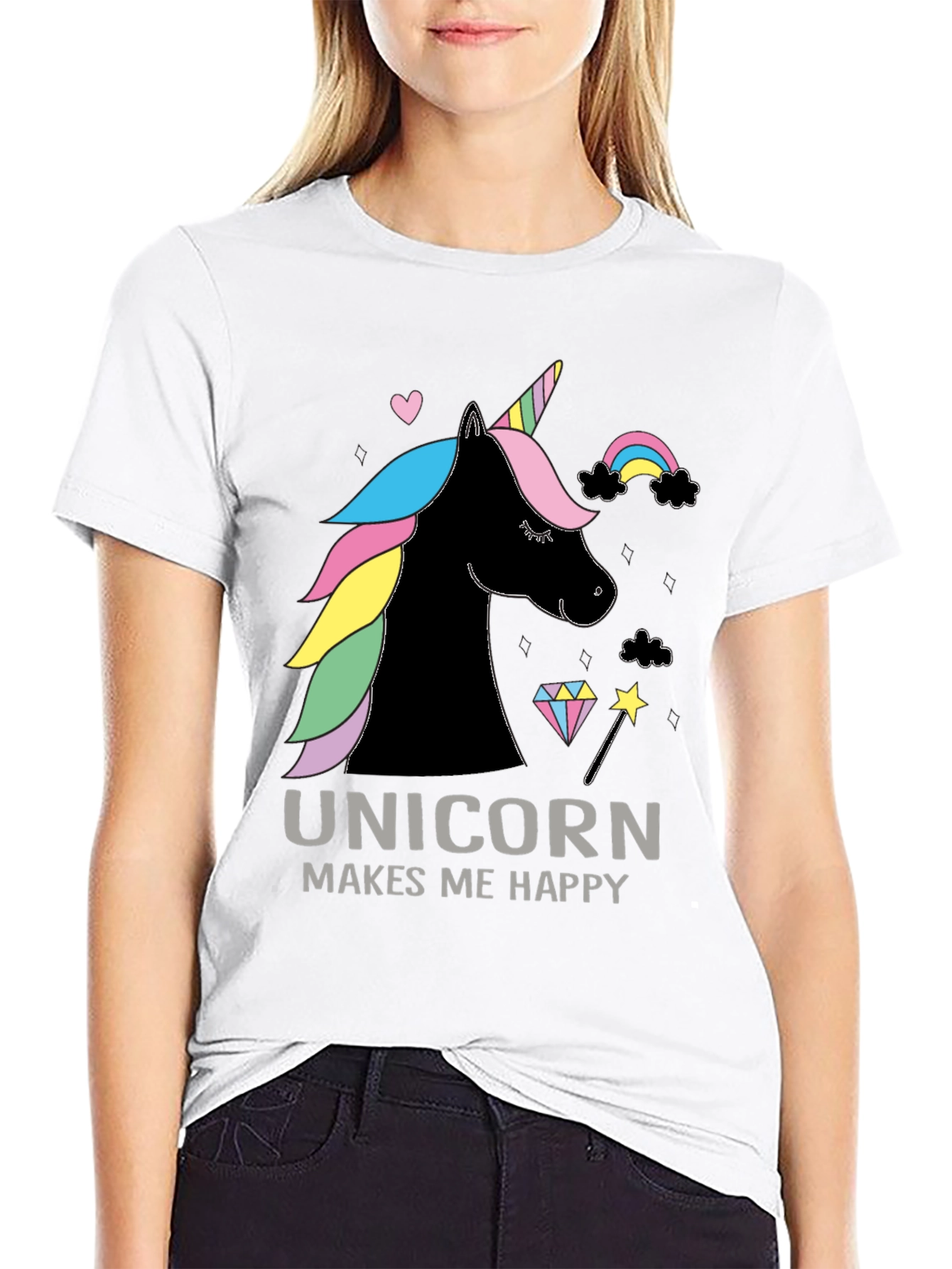 Black Unicorn Makes Me Happy Graphic Tee view 9