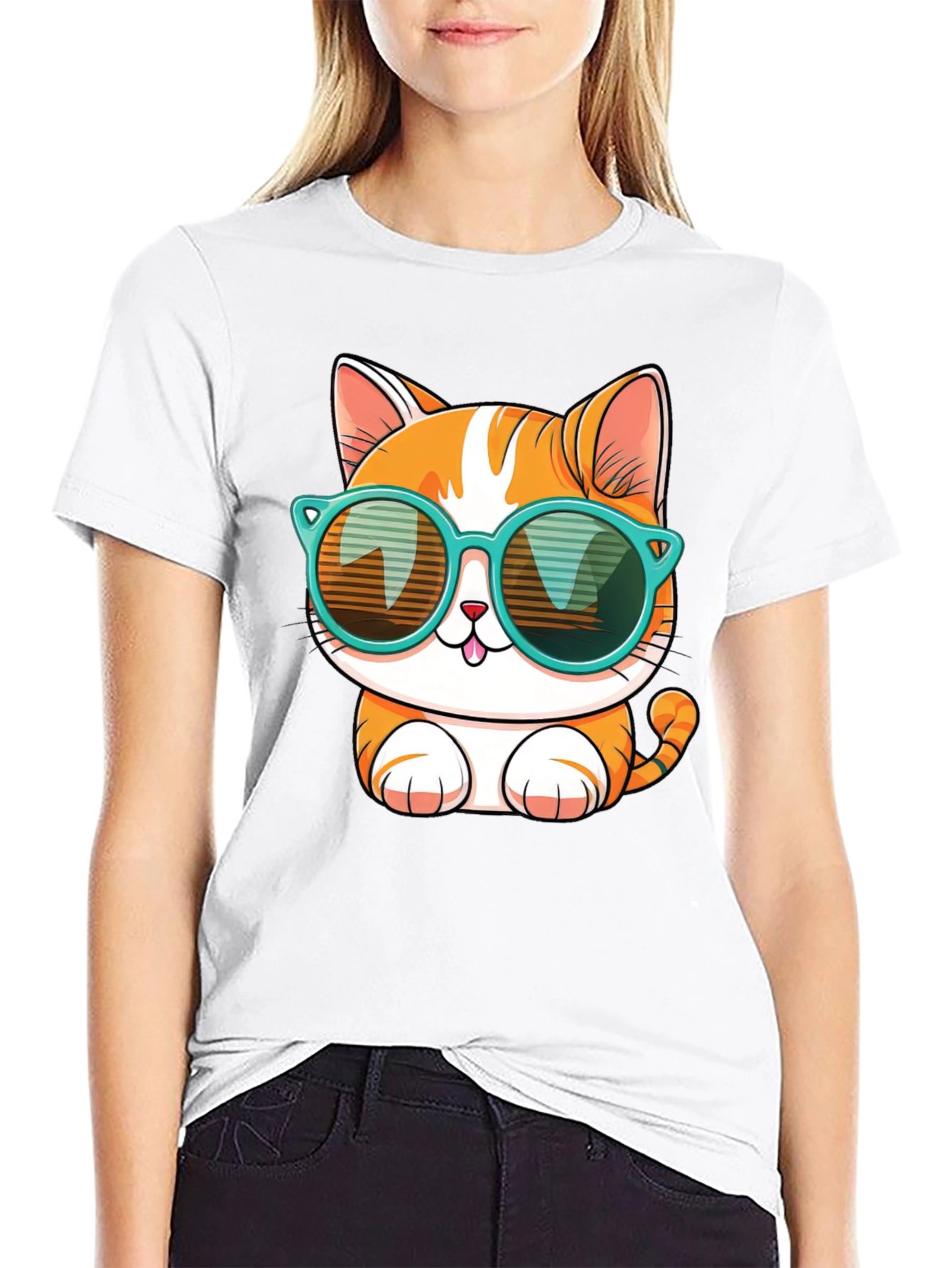Black Cool Cat Graphic Tee view 9