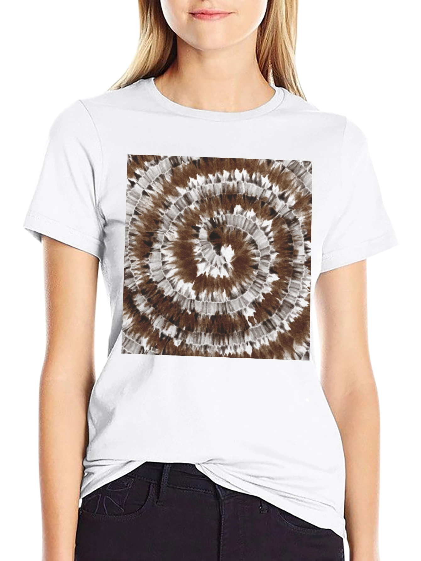 Black Tie-Dye Spiral Graphic Tee - Casual Black Cotton T-Shirt view 9