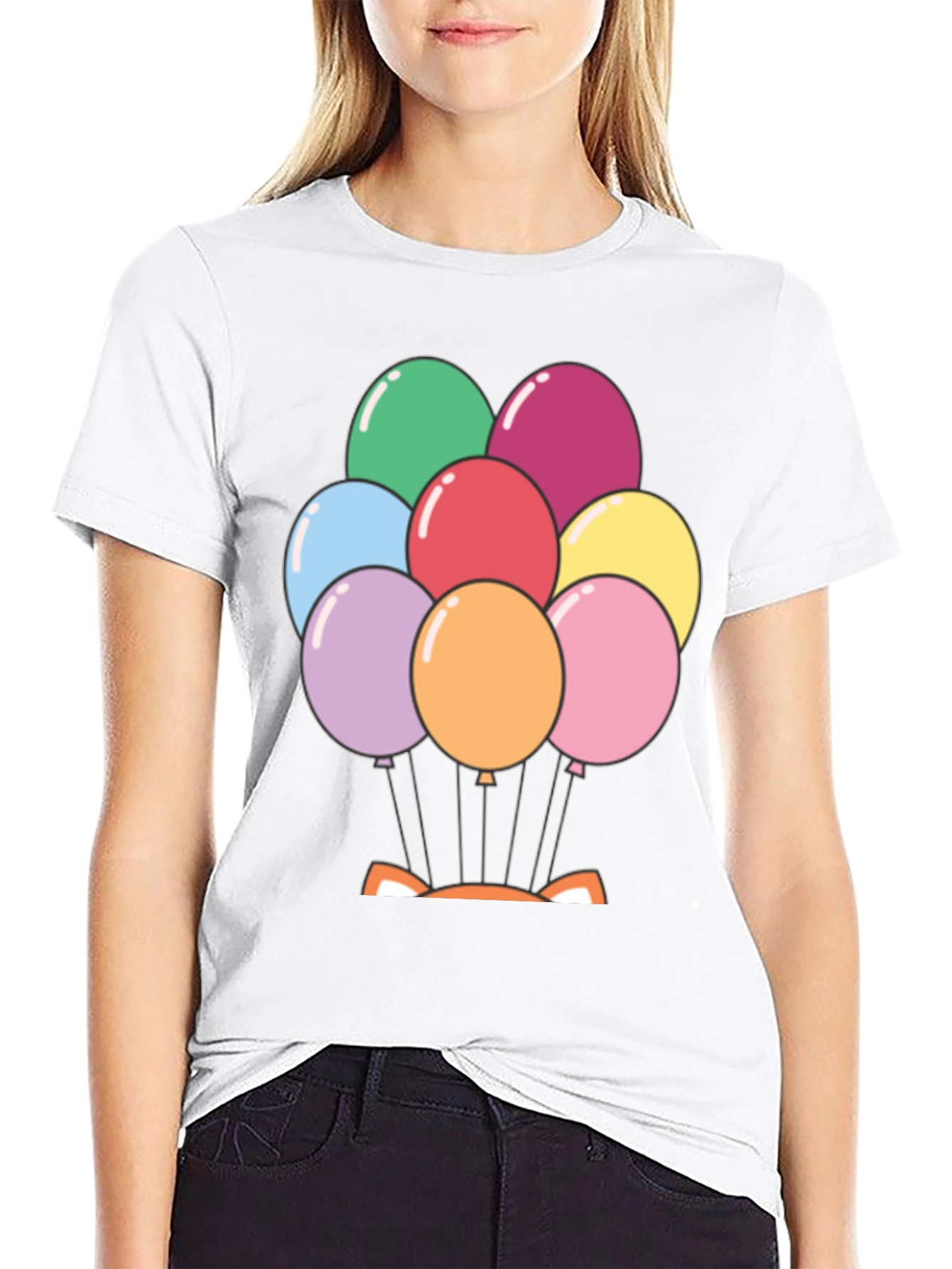 Black Balloon Fox Graphic Tee - Fun Novelty Shirt view 9