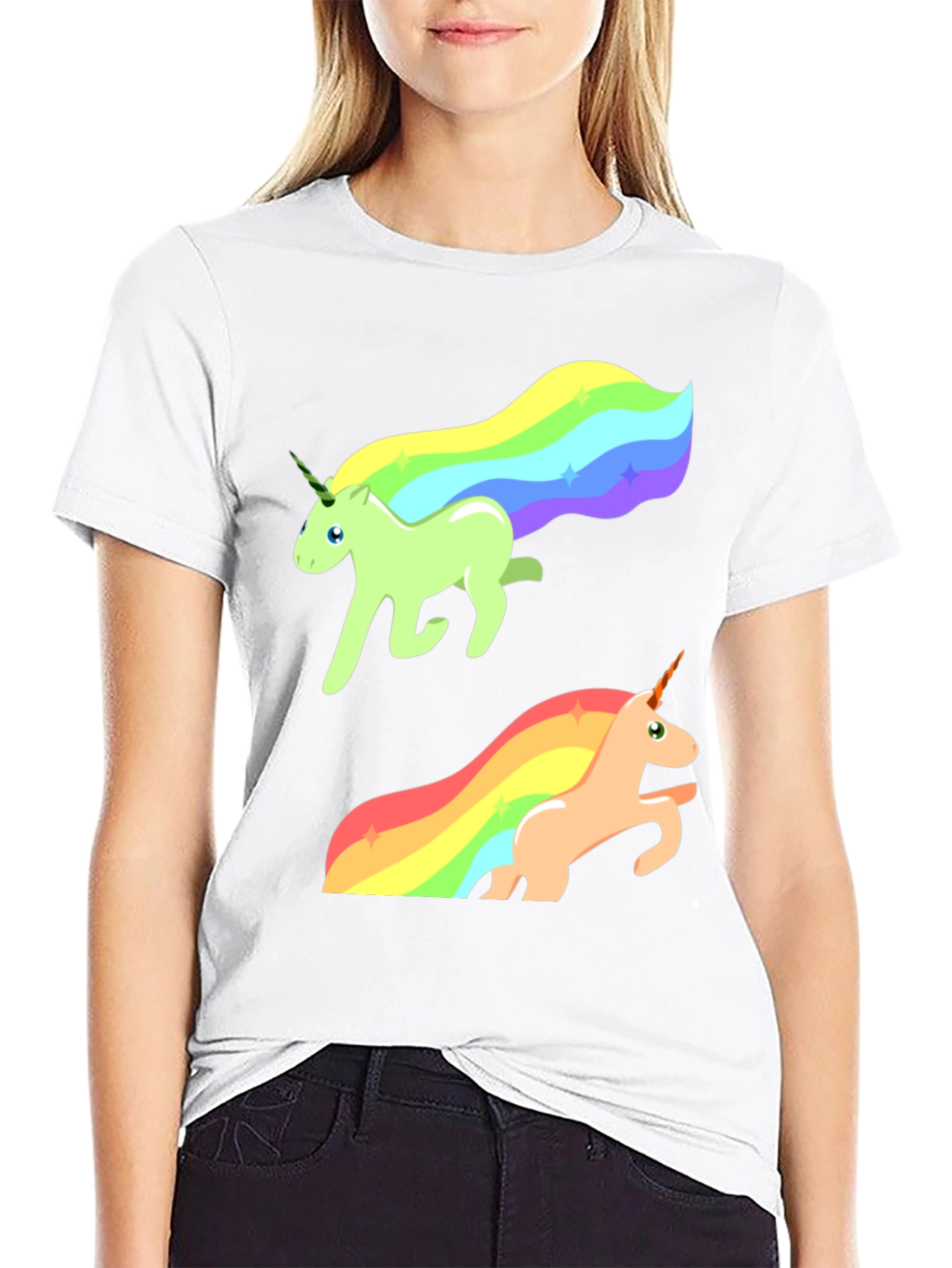 Rainbow Unicorn Graphic Tee - Black Cotton Blend - 9