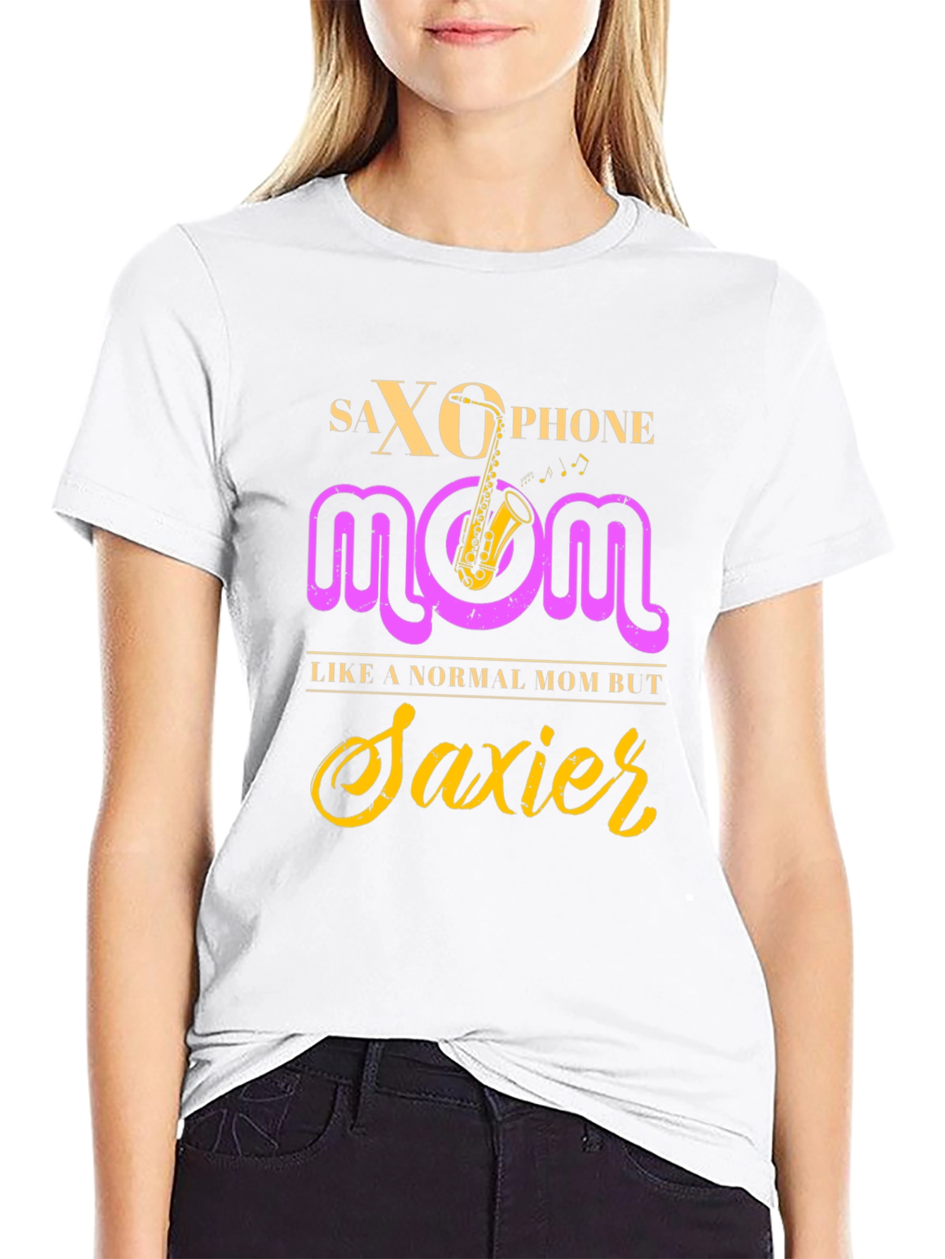 Black Saxophone Mom Graphic T-Shirt - Musician's Apparel view 9