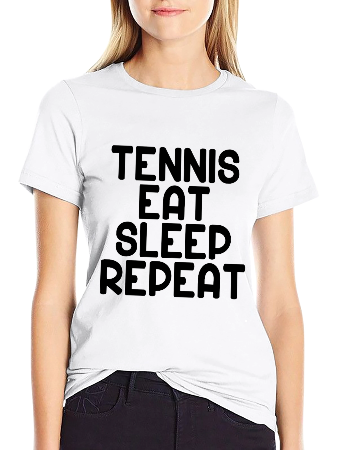 Black Tennis Eat Sleep Repeat Black Graphic T-Shirt view 9