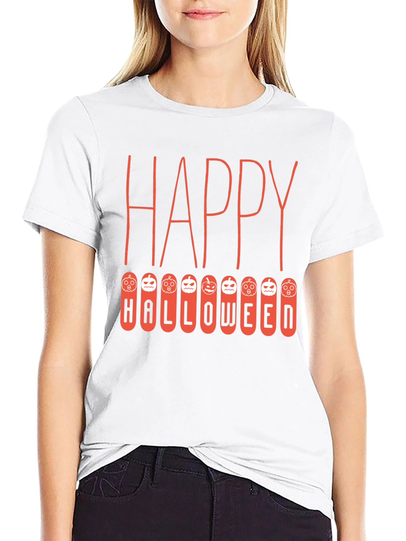 Black Happy Halloween T-Shirt, Pumpkin Design view 9