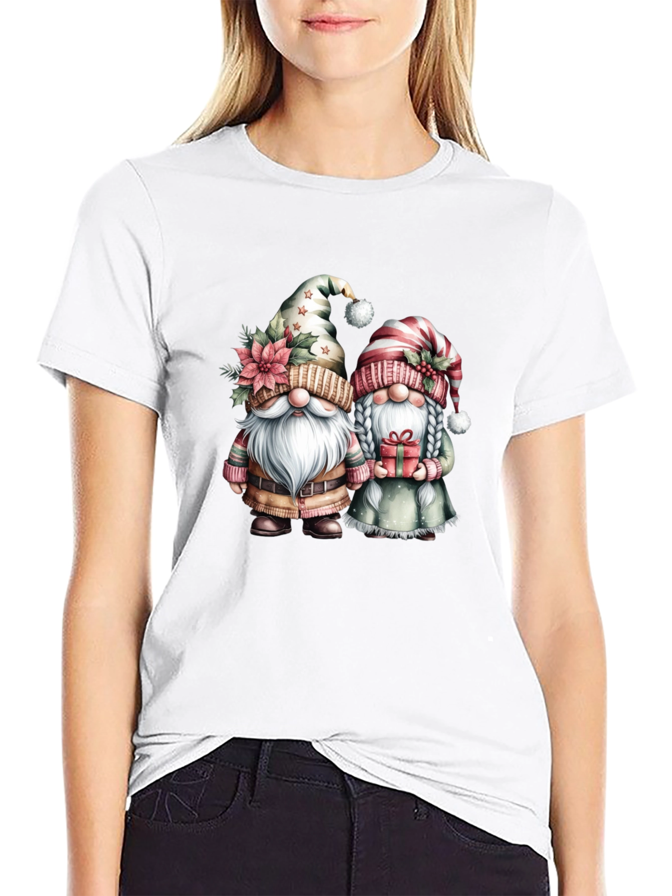 Black Festive Gnome Couple T-Shirt view 9