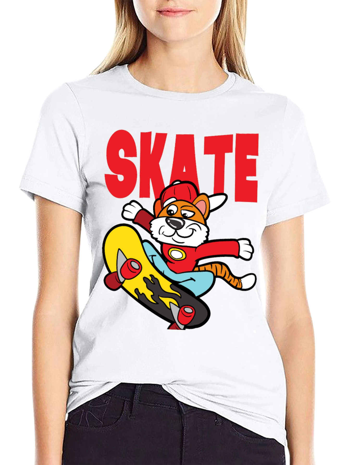 Black Skateboarding Cartoon Tiger Graphic Tee view 9