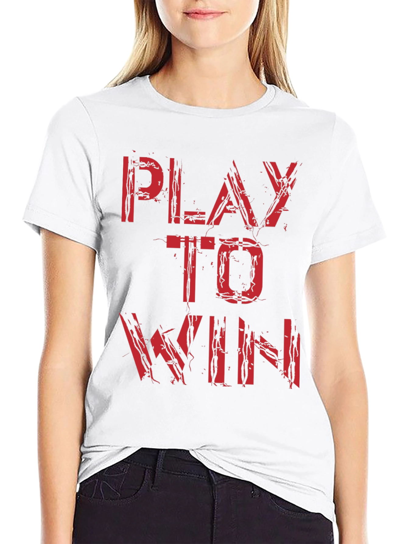 Black Play to Win Graphic Tee - Bold Red Print, Black Cotton view 9