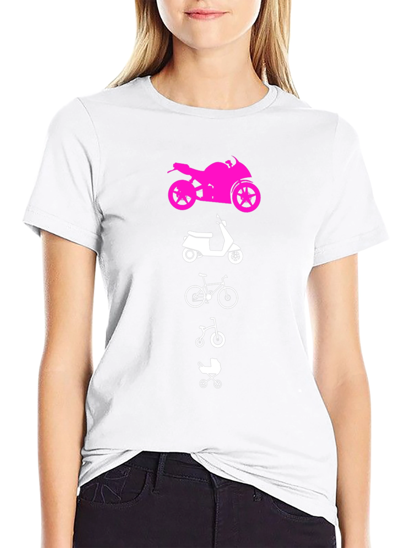 Black Evolution of Man Tee: Motorcycle, Scooter, Bike, Baby Carriage view 9