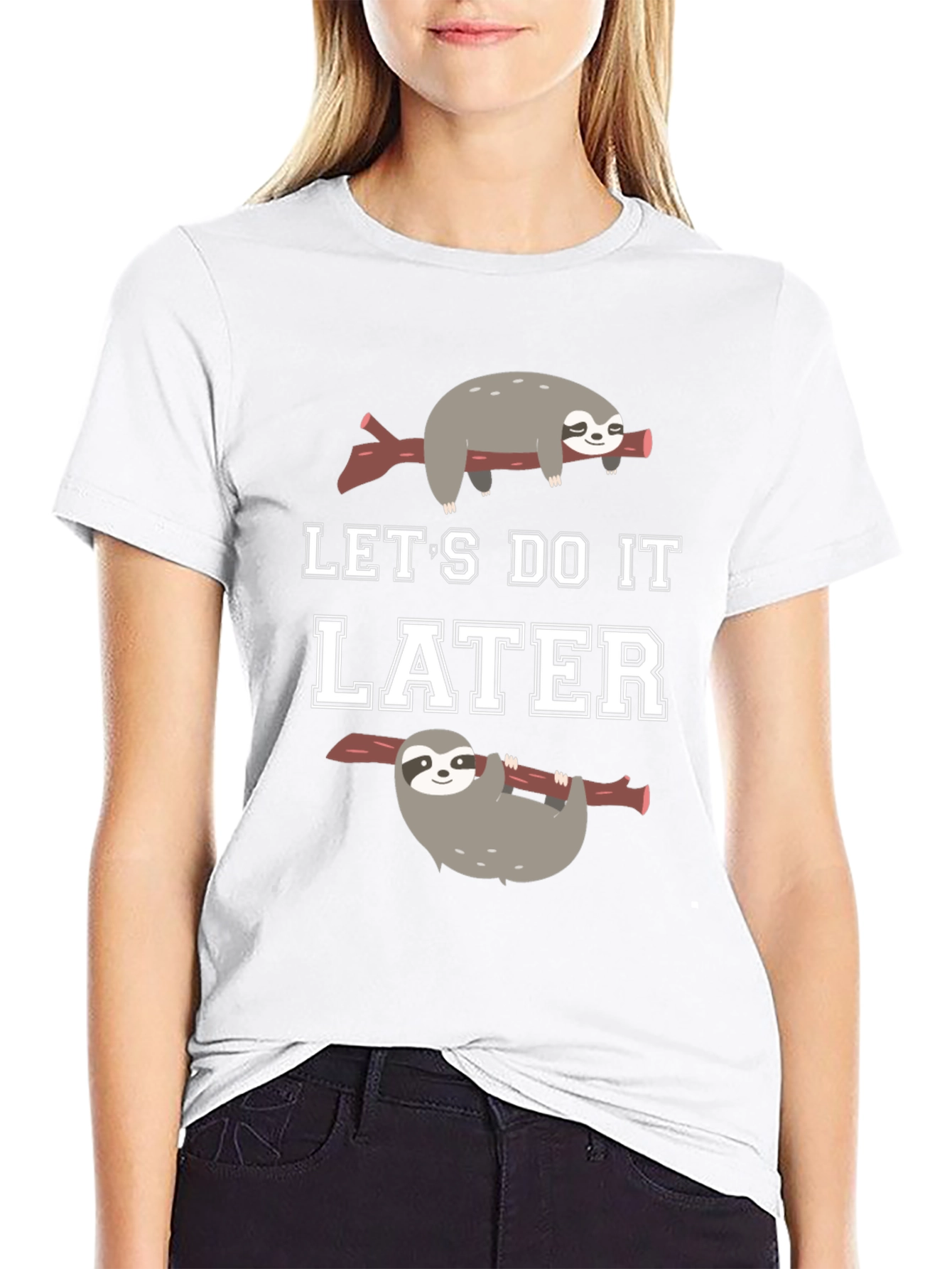 Black Let's Do It Later Sloth Graphic T-Shirt view 9
