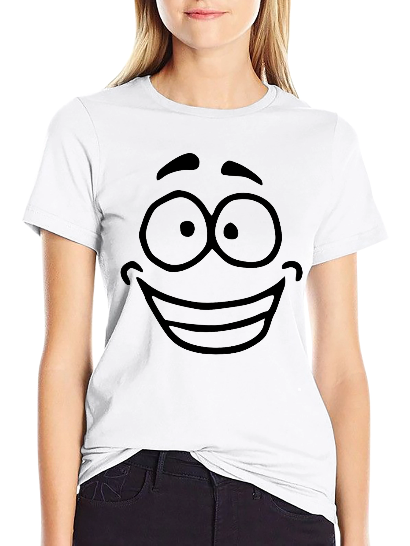 Black Funny Cartoon Face Black T-Shirt view 9