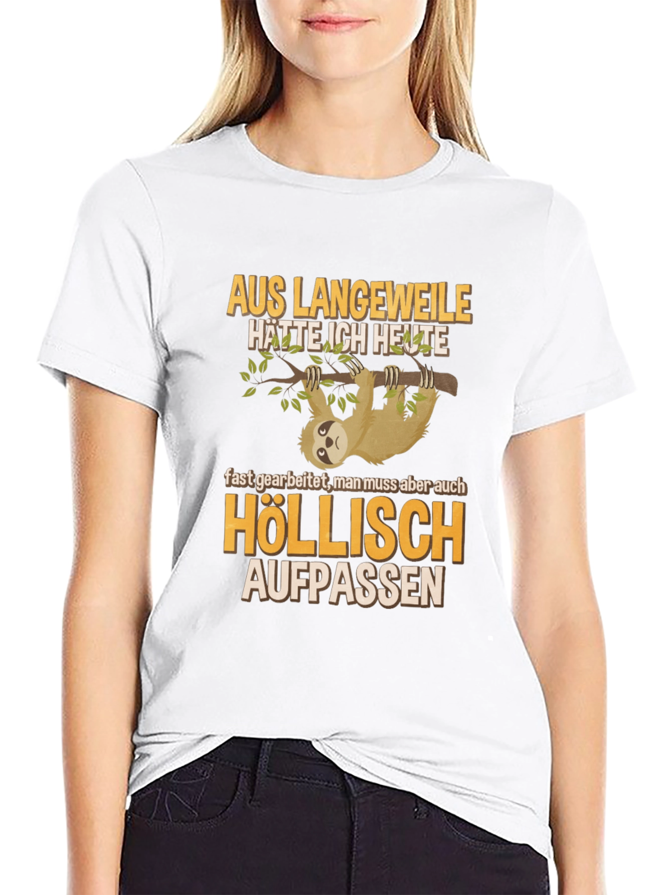 Black Sloth Humor Graphic T-Shirt - 'Höllisch Aufpassen' view 9