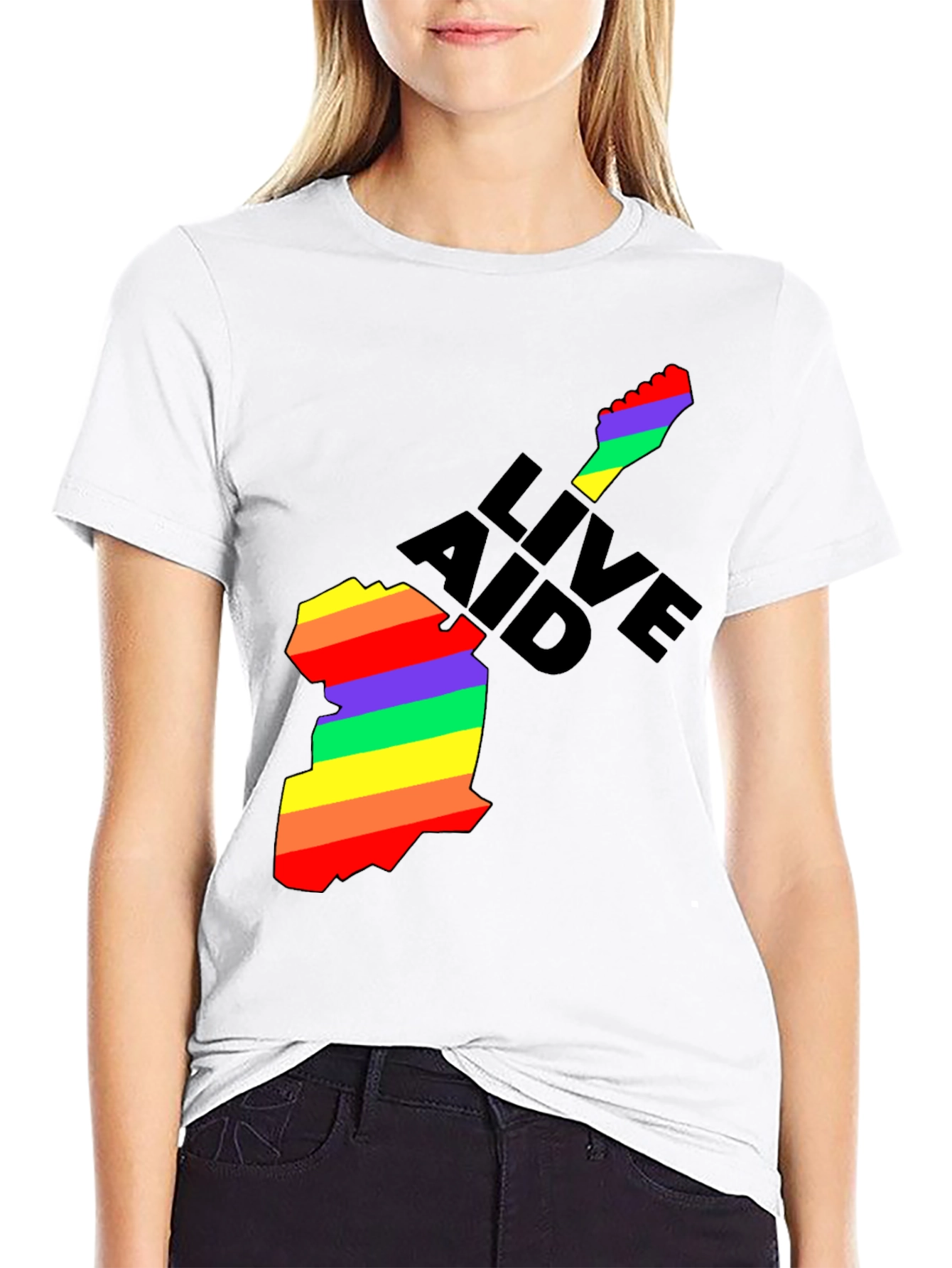 Black Live Aid Rainbow Guitar Graphic T-Shirt view 9