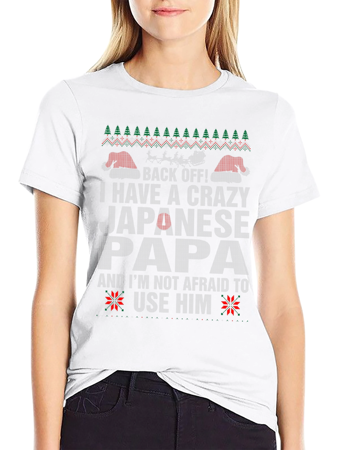 Black Crazy Japanese Papa Christmas T-Shirt - Funny Holiday Tee view 9