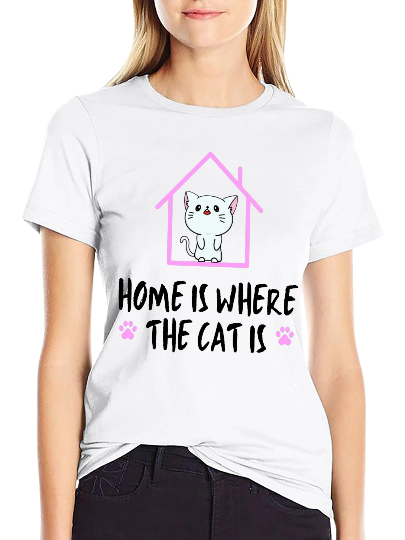 Black Home Is Where The Cat Is T-Shirt, Cat Lover Tee view 9