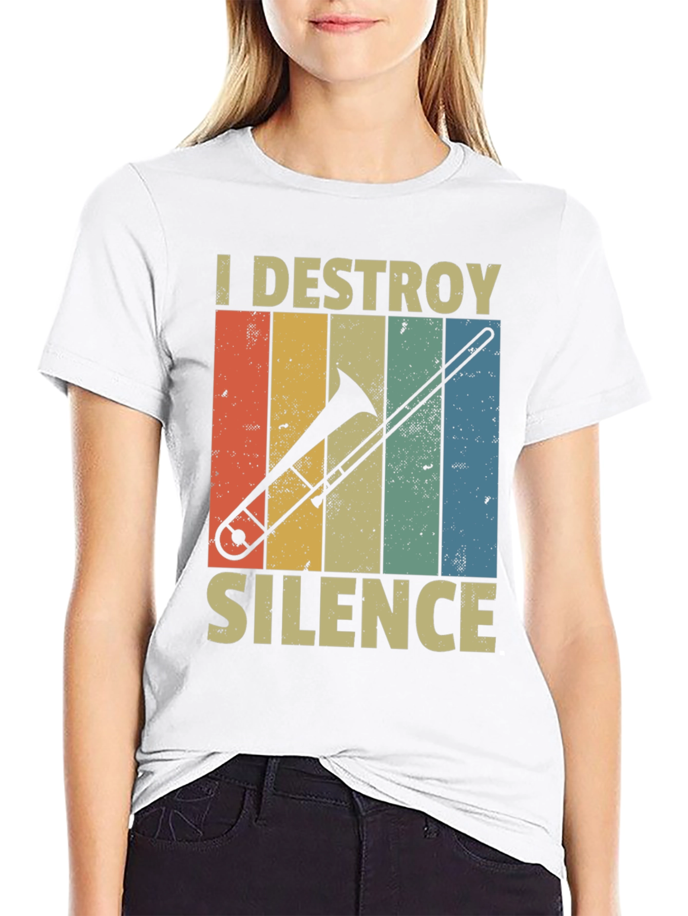 Black I Destroy Silence Trombone Player T-Shirt view 9