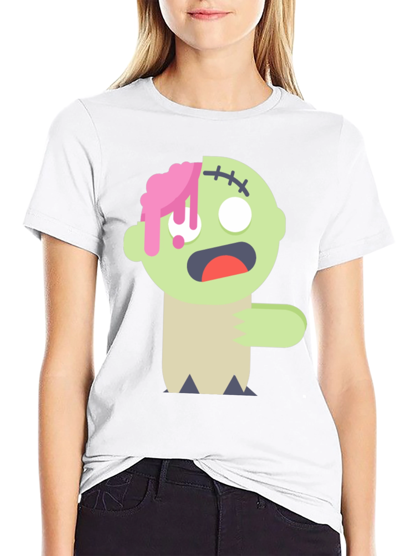 Black Zombie Cartoon Graphic T-Shirt view 9