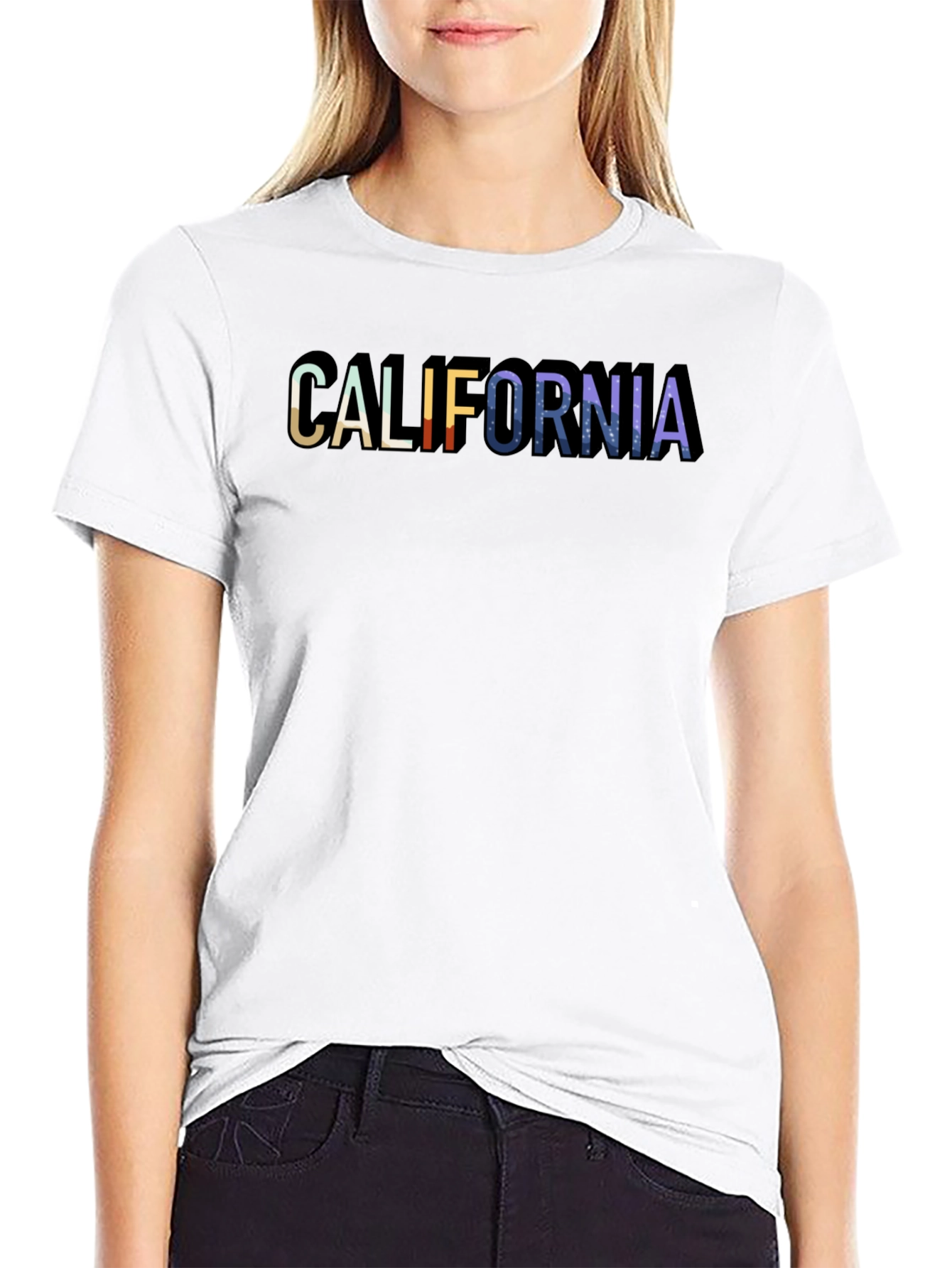 Black California Graphic Print Crew Neck T-Shirt view 9