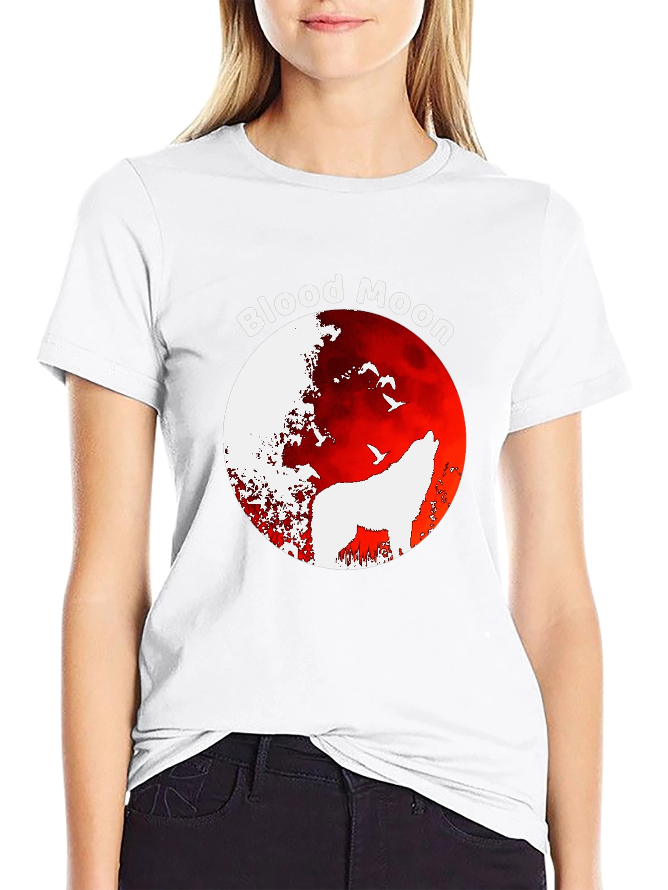 Blood Moon Wolf Graphic T-Shirt - Black - 9