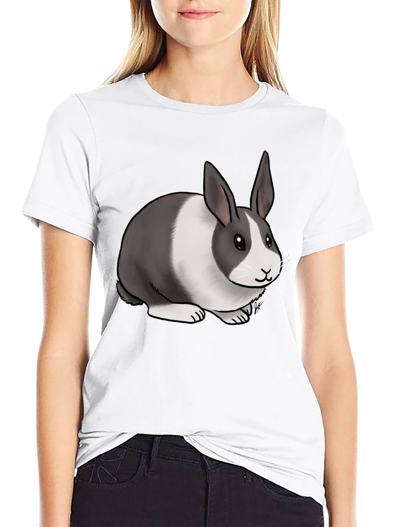 Black Cute Dutch Rabbit Graphic T-Shirt - Unisex Cotton Tee view 9