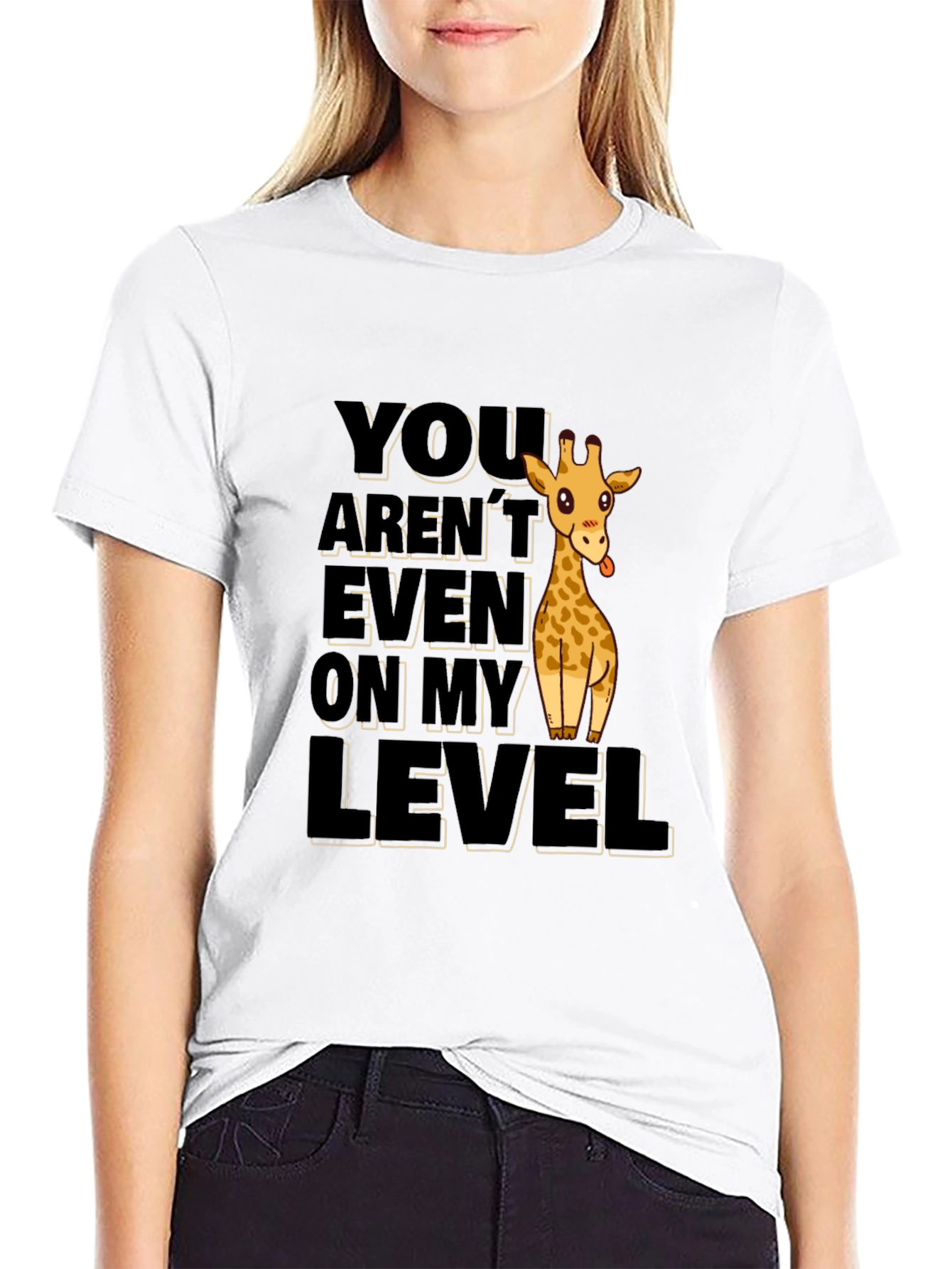 Black Funny Giraffe 'Not On My Level' Black T-Shirt view 9
