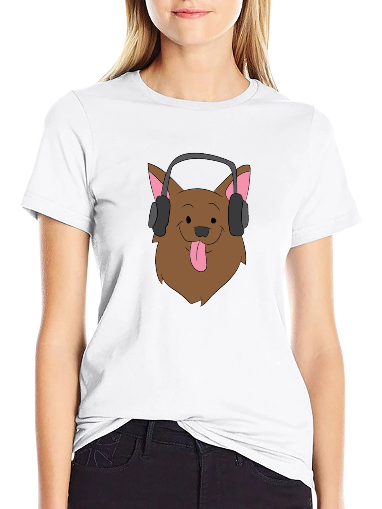 Black Dog with Headphones Graphic Tee - Black Cotton T-Shirt view 9