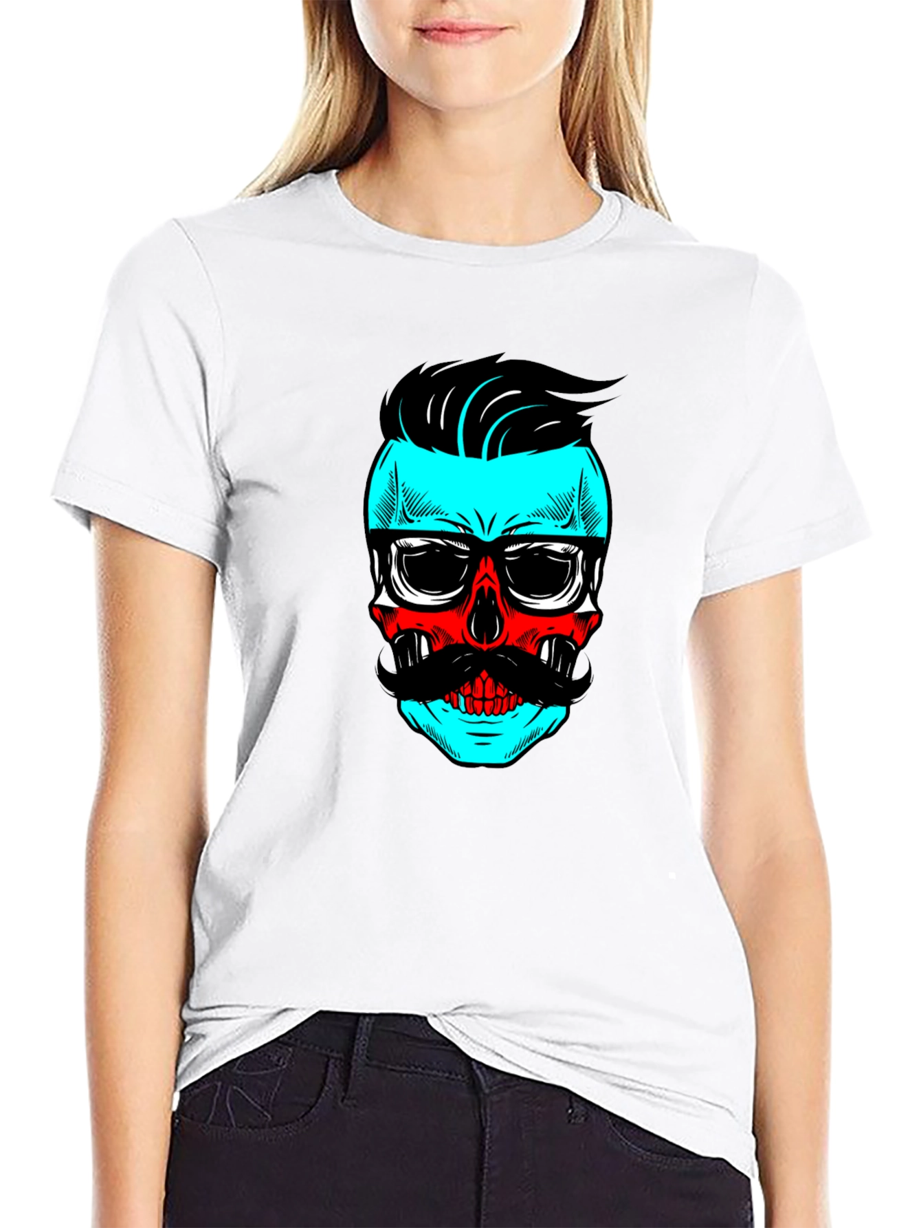 Black Hipster Skull Graphic Tee - Cool Black T-Shirt view 9