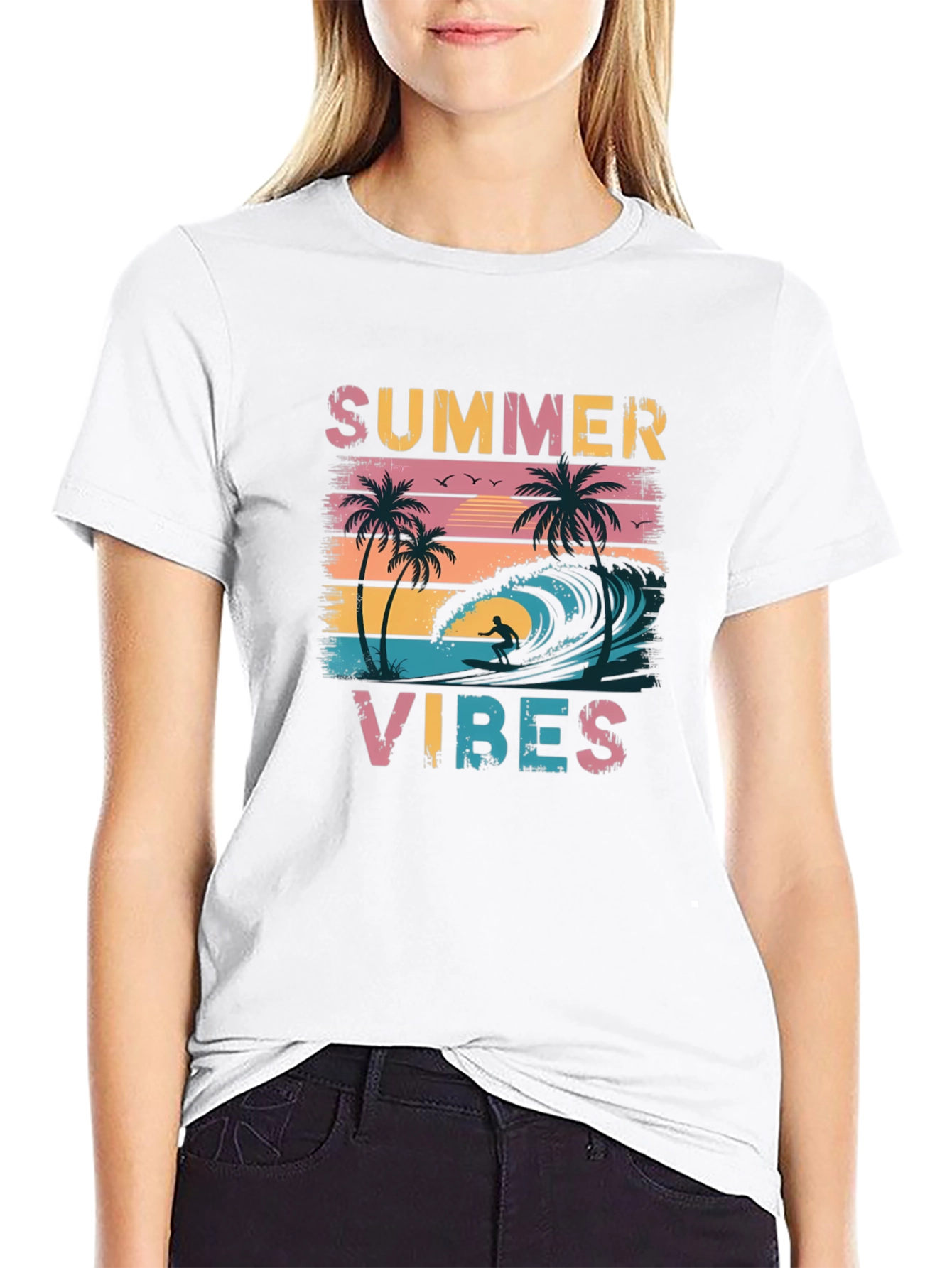 Black Summer Vibes Graphic Tee - Black Casual T-Shirt view 9
