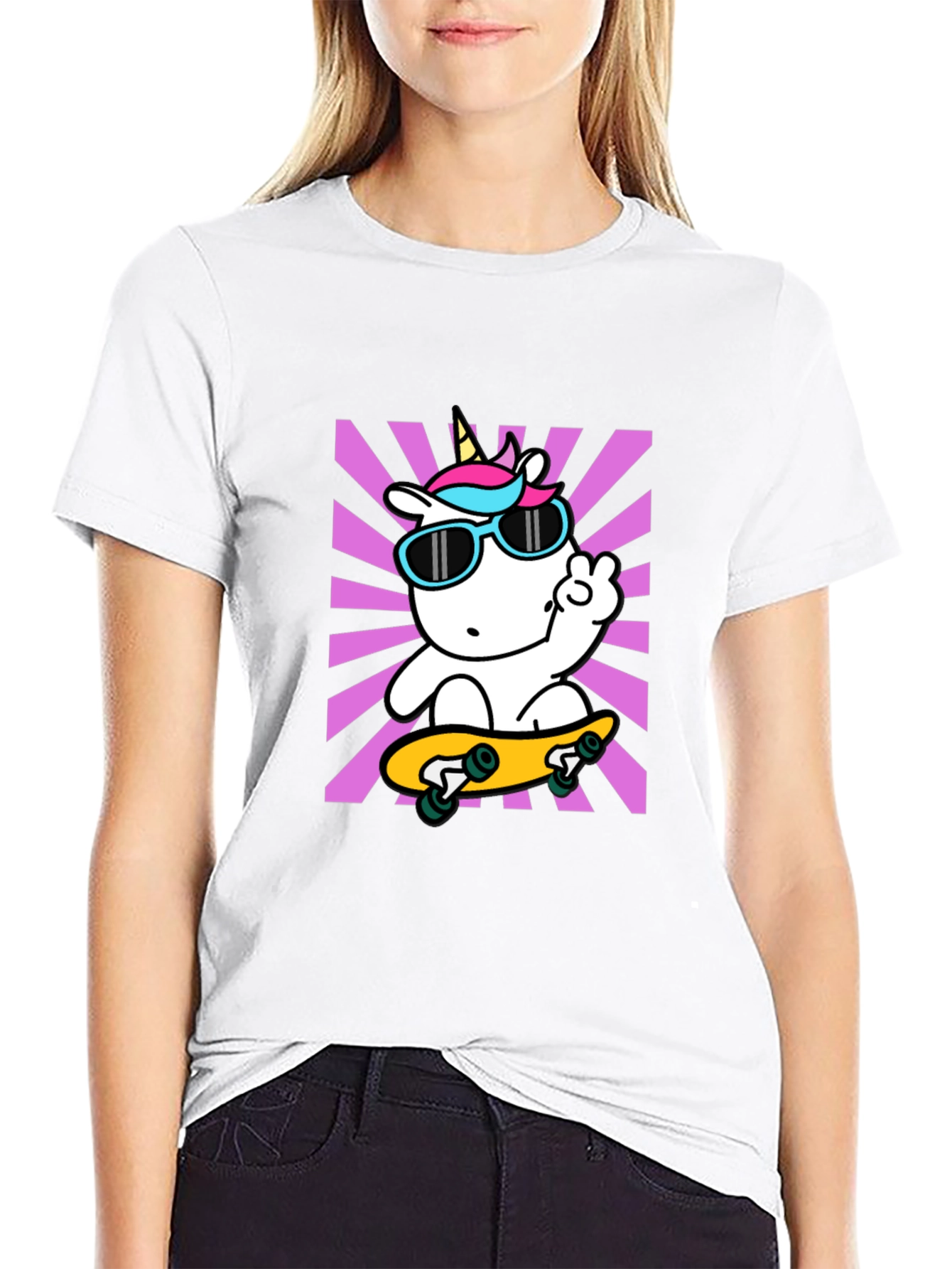 Black Cool Unicorn Skateboard T-Shirt view 9