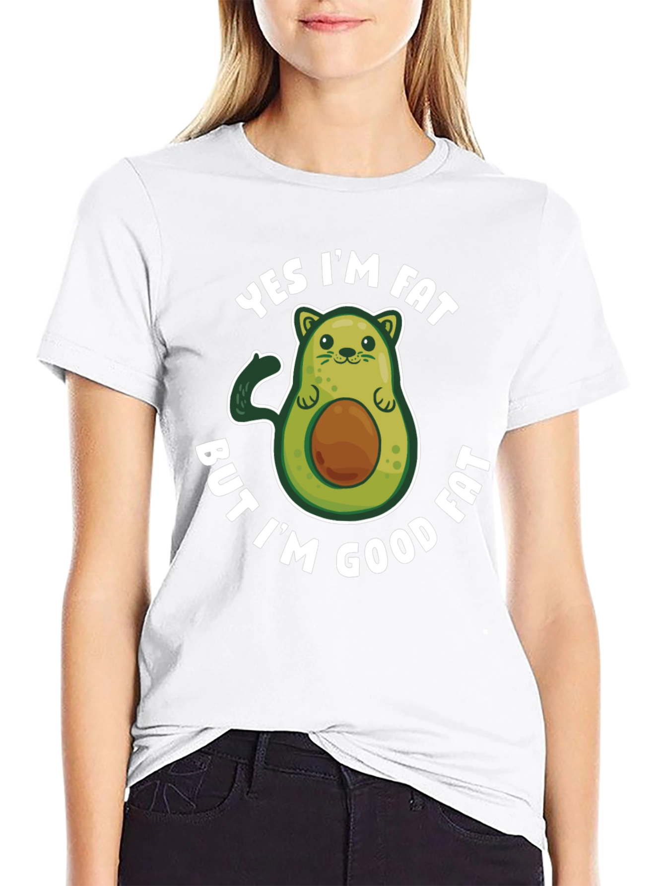 Black Funny Avocado Graphic T-Shirt - Yes I'm Fat But I'm Good Fat view 9