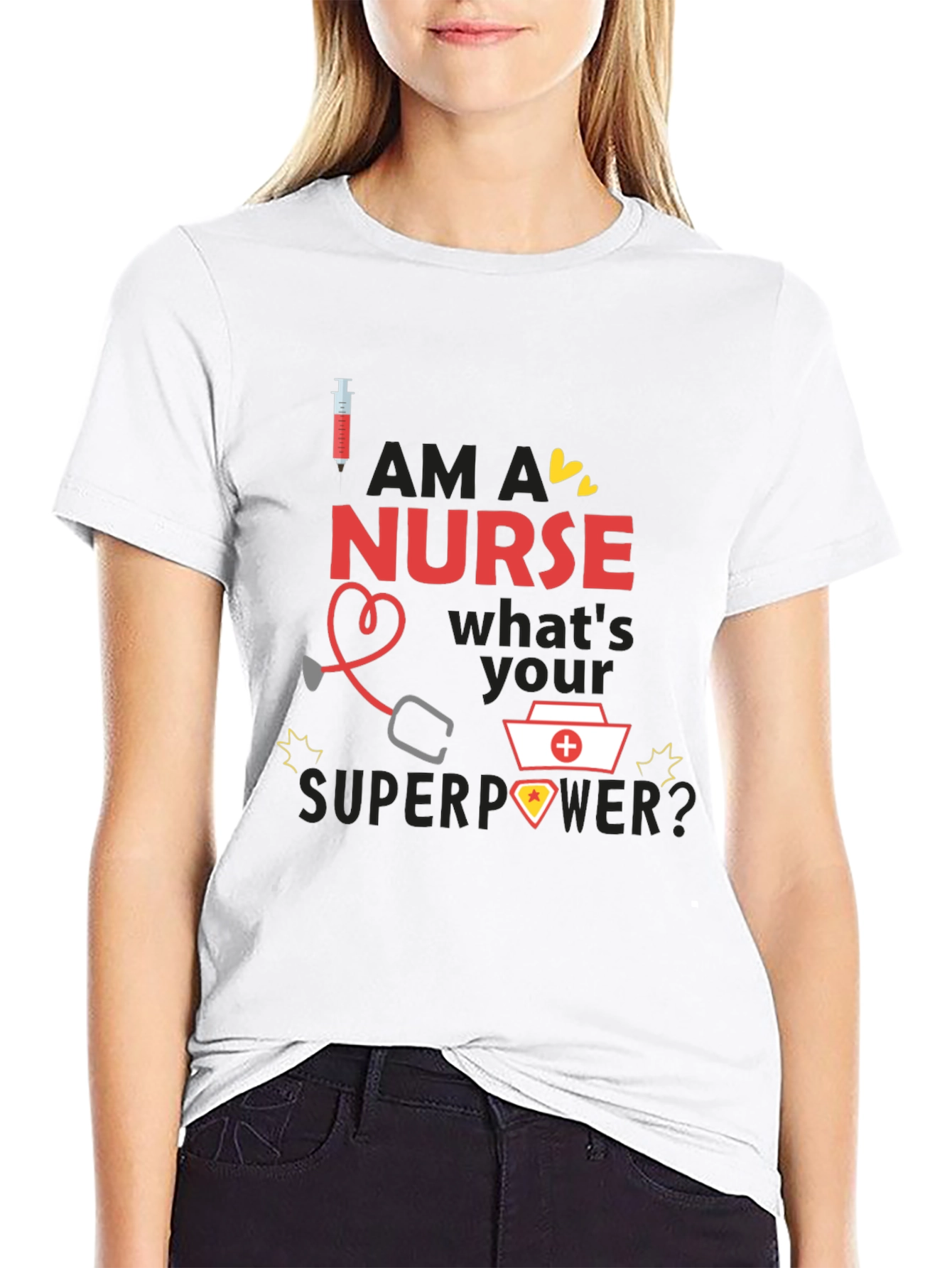 Black Nurse Superpower T-Shirt - Black, Novelty Graphic Tee view 9