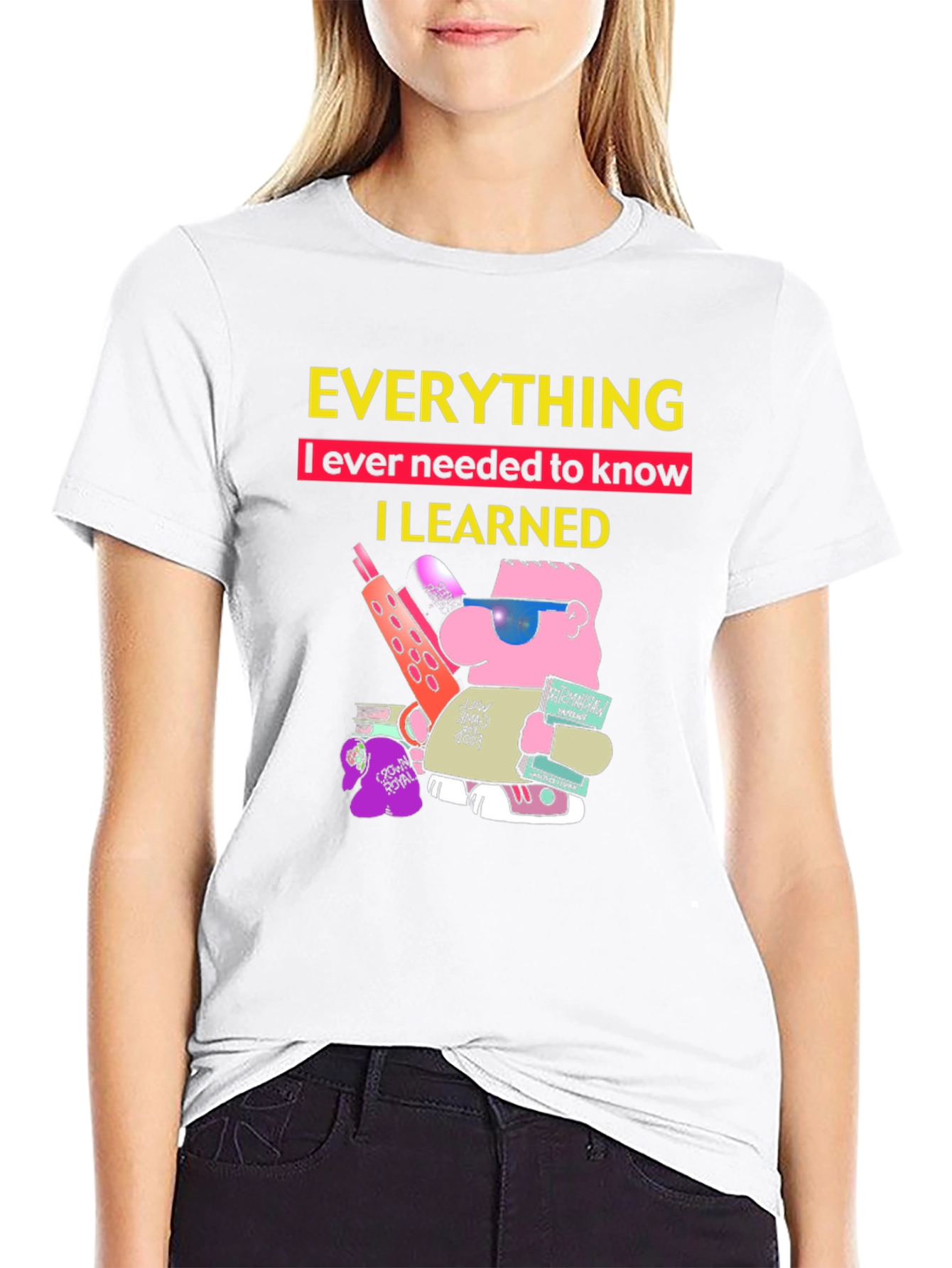 Black Everything I Learned T-Shirt Funny Cartoon Graphic Tee view 9