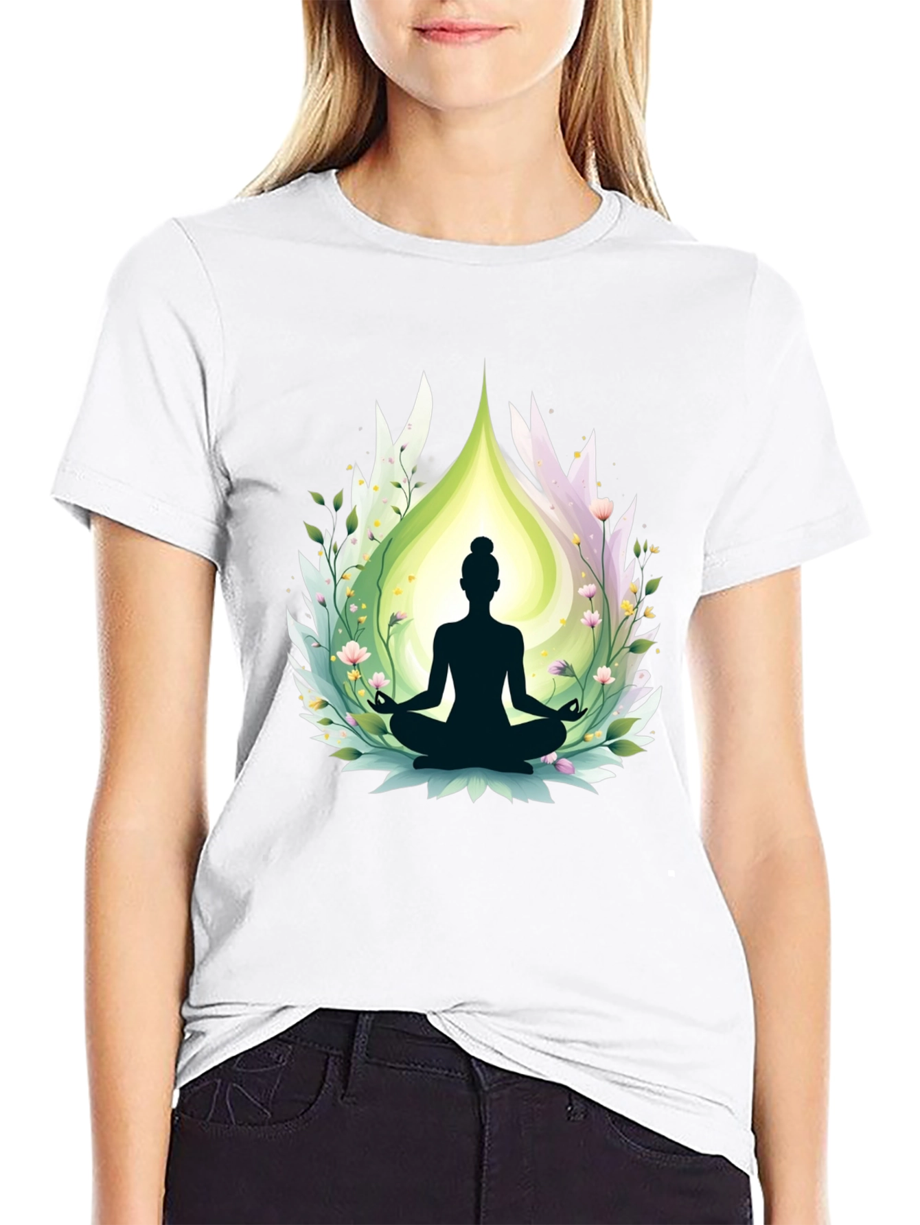 Black Meditative Bliss T-Shirt - Yoga Design view 9