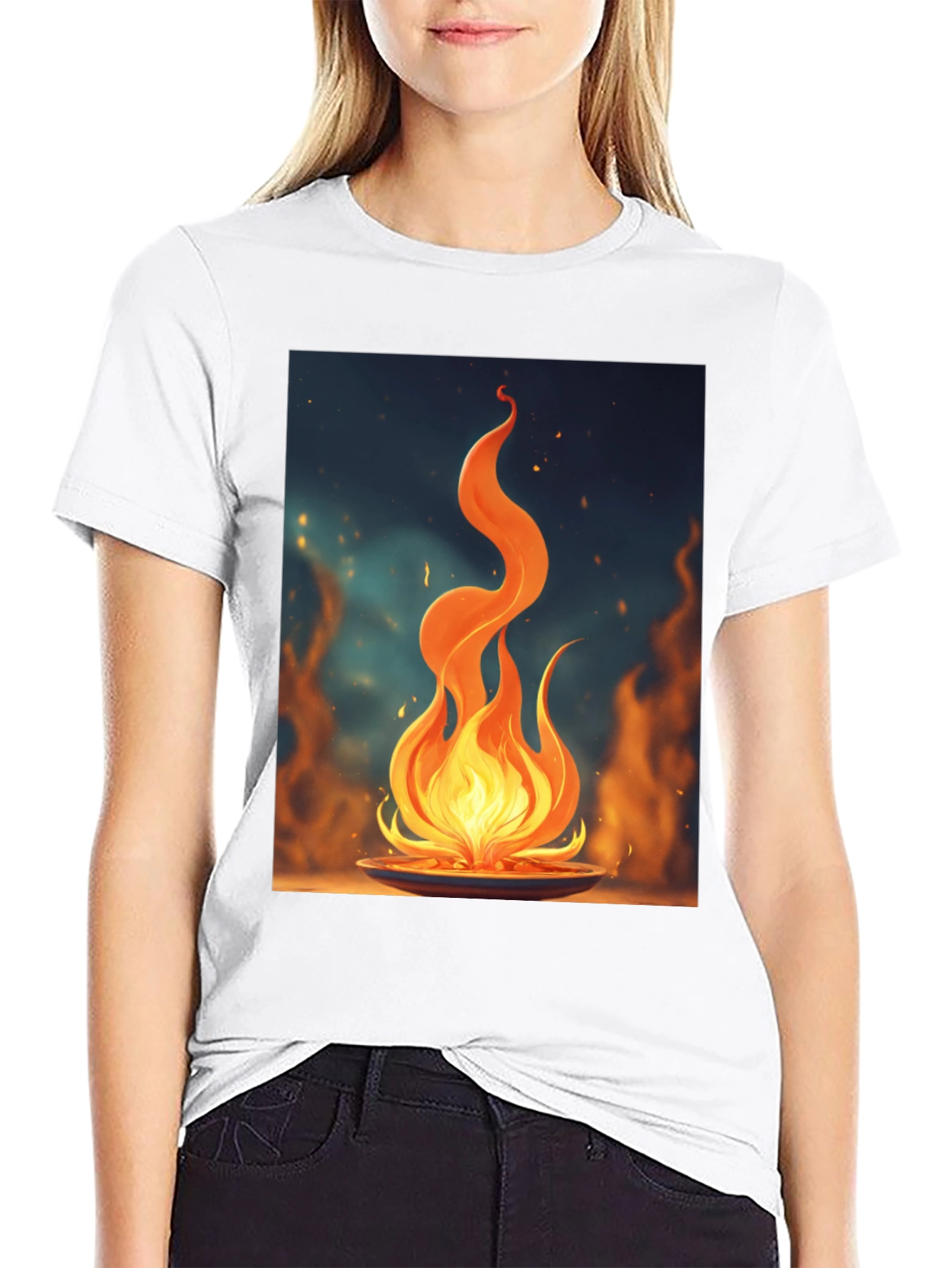 Black Fiery Flame Graphic Tee - Bold Statement Shirt view 9
