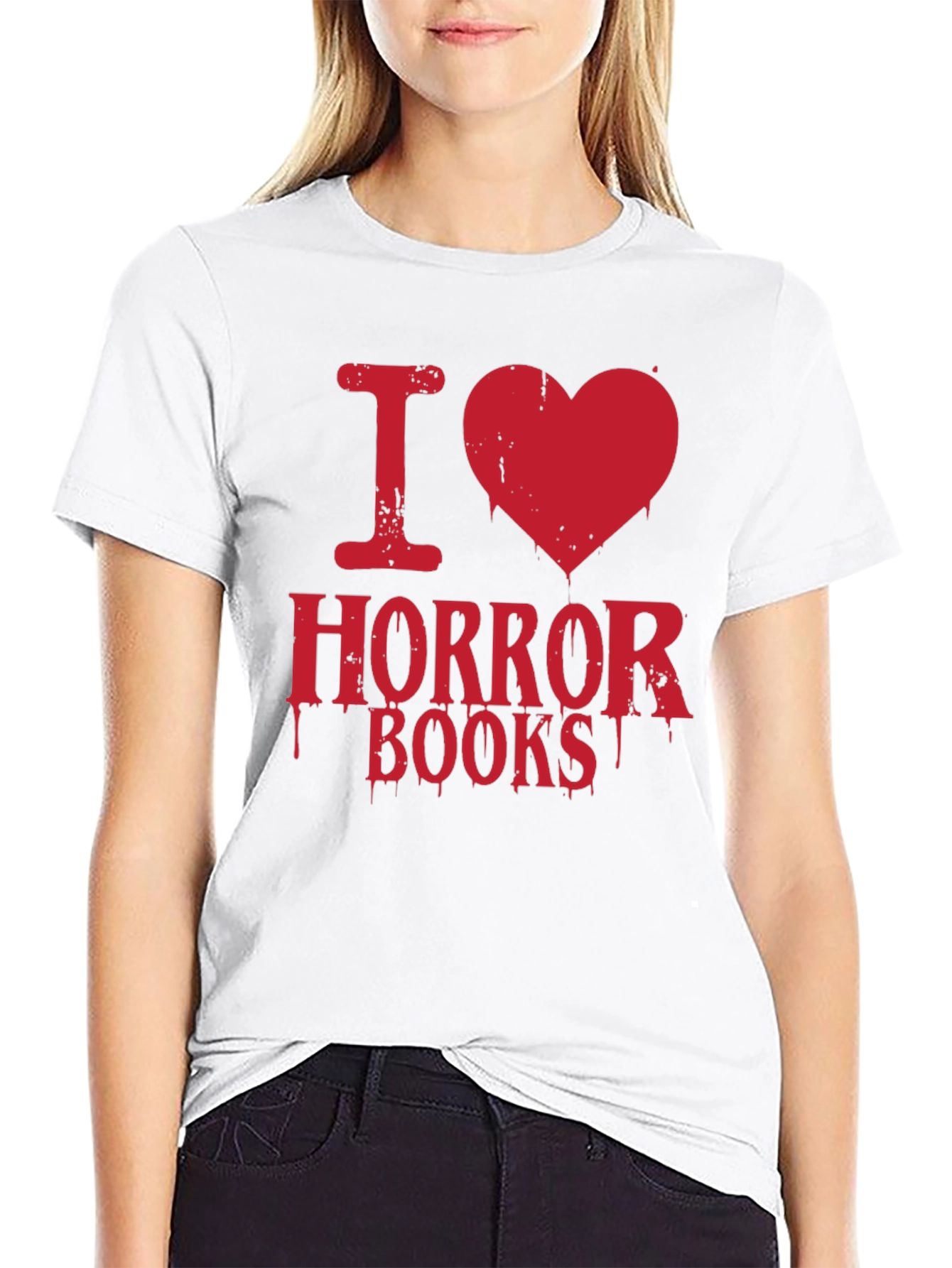 Black I Heart Horror Books T-Shirt view 9