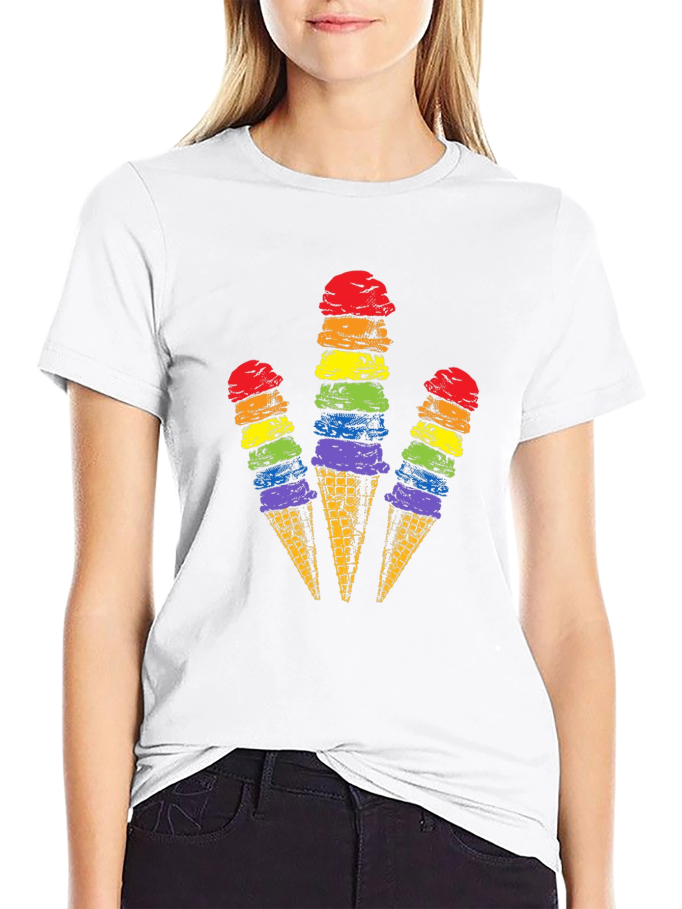Black Rainbow Ice Cream Cone Graphic Tee view 9