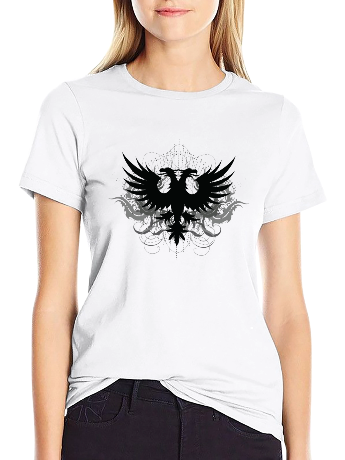 Black Black Graphic Tee - Double Headed Eagle Design view 9