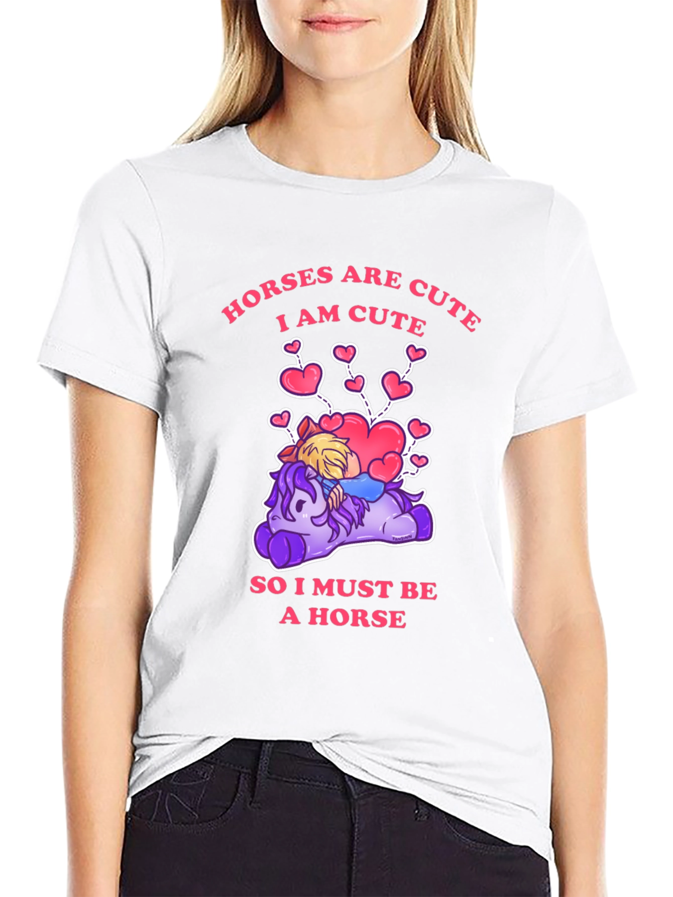 Black Cute Horse Cartoon Graphic T-Shirt view 9