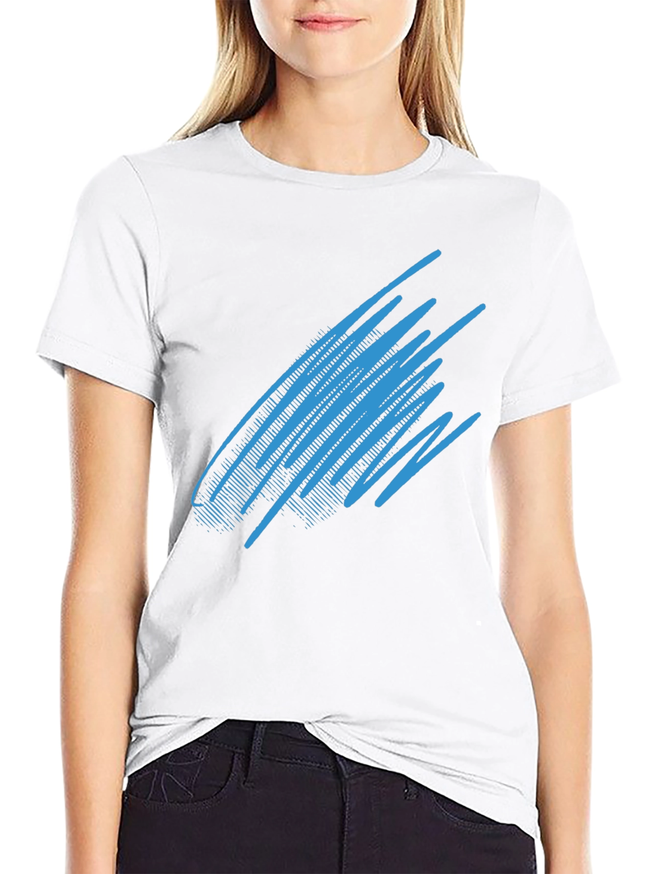Black Abstract Blue Line Graphic Black T-Shirt view 9
