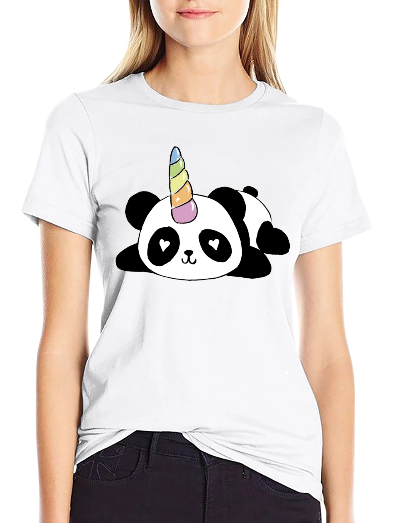 Black Cute Panda Unicorn Graphic T-Shirt - Black view 9