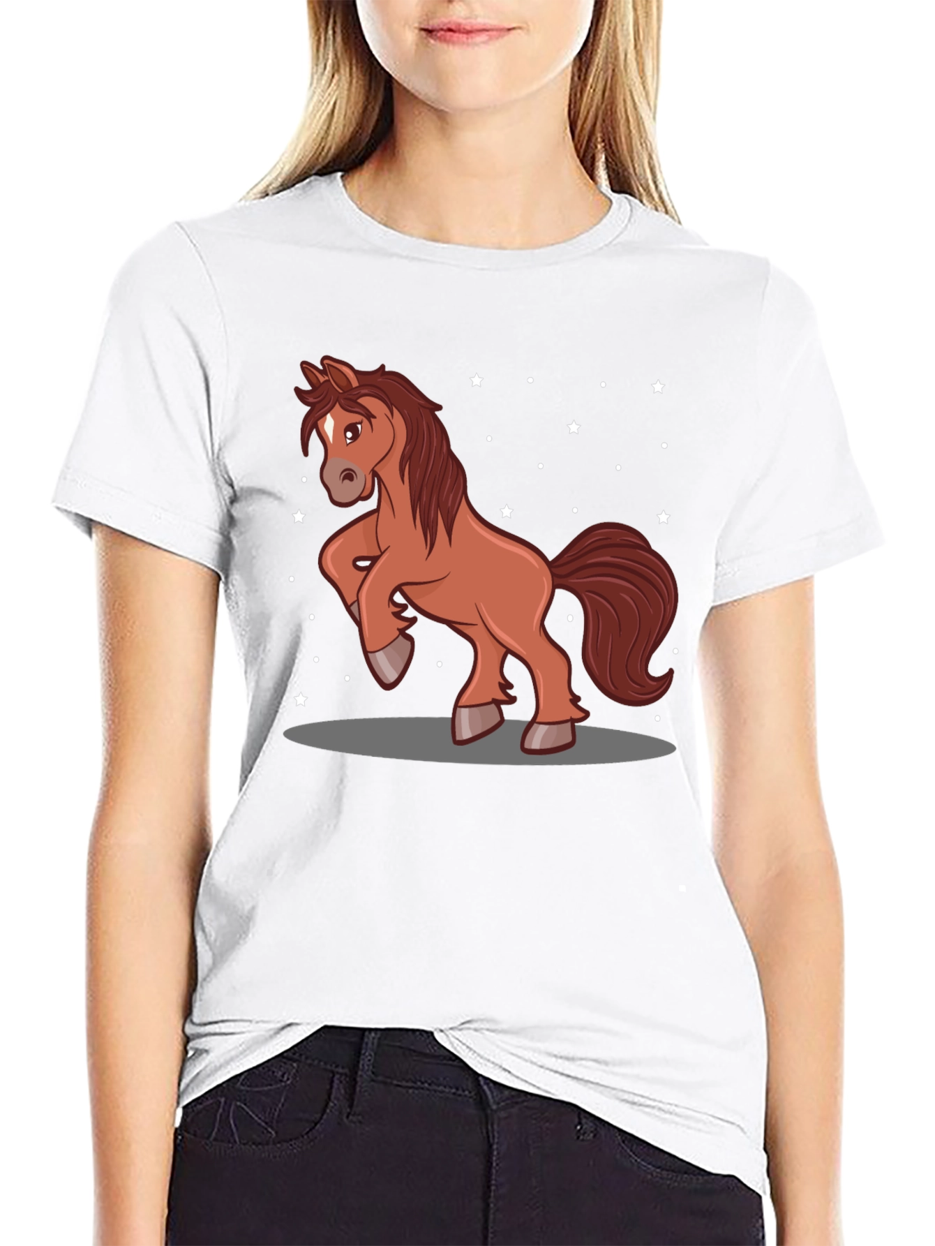 Black Cartoon Horse Graphic Tee - Black Cotton Blend view 9
