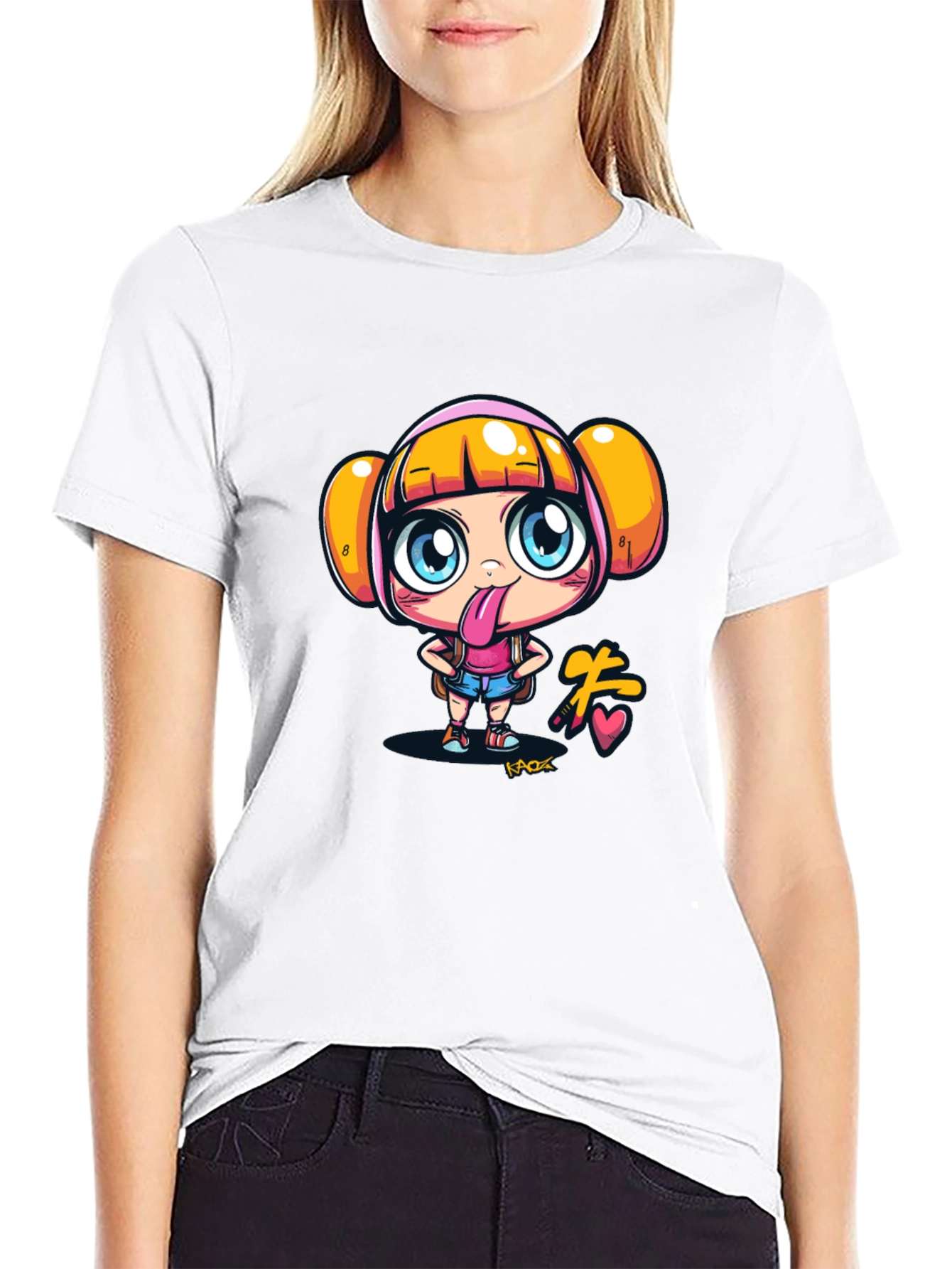 Black Fun Cartoon Girl Black T-Shirt view 9
