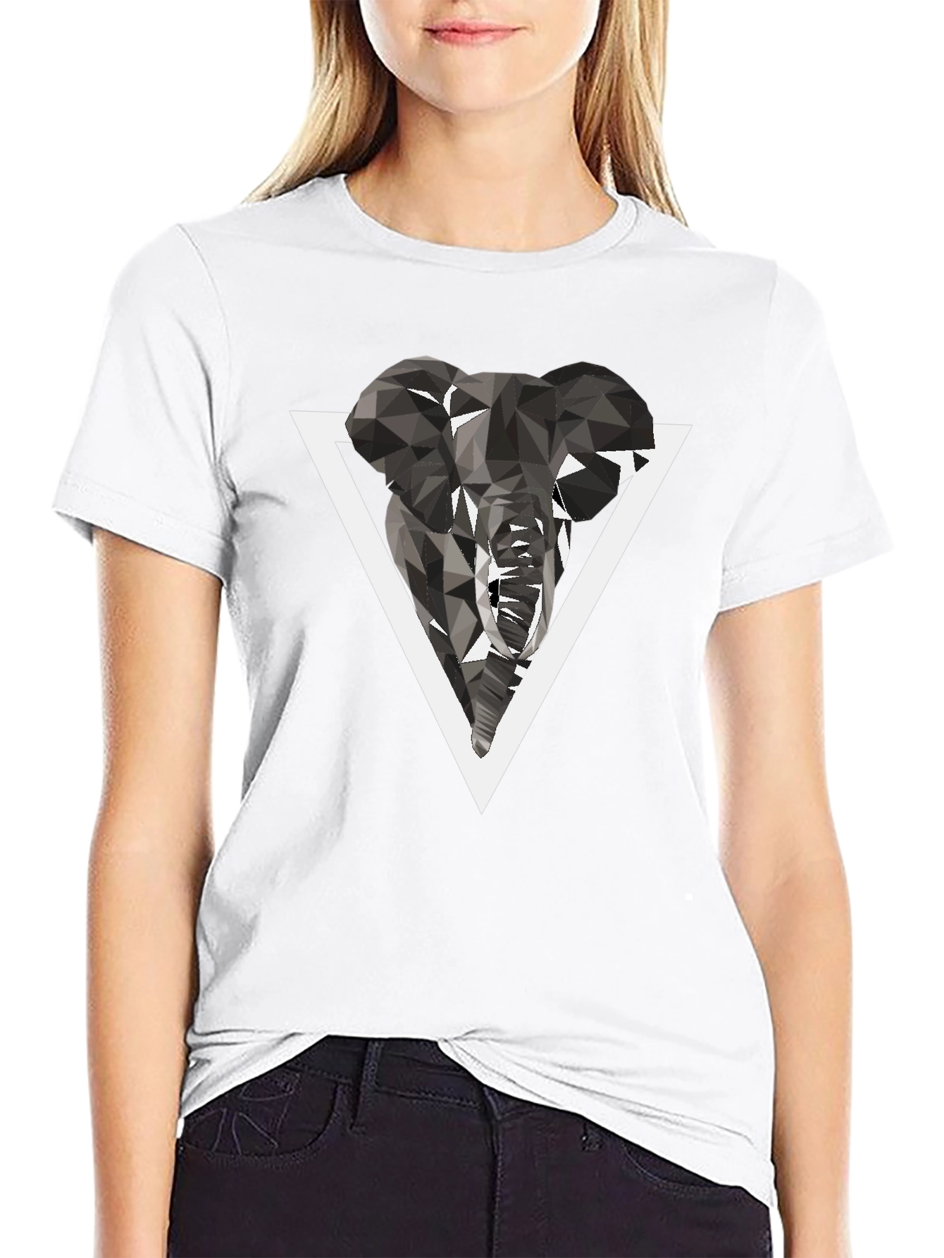 Black Geometric Elephant Graphic T-Shirt view 9