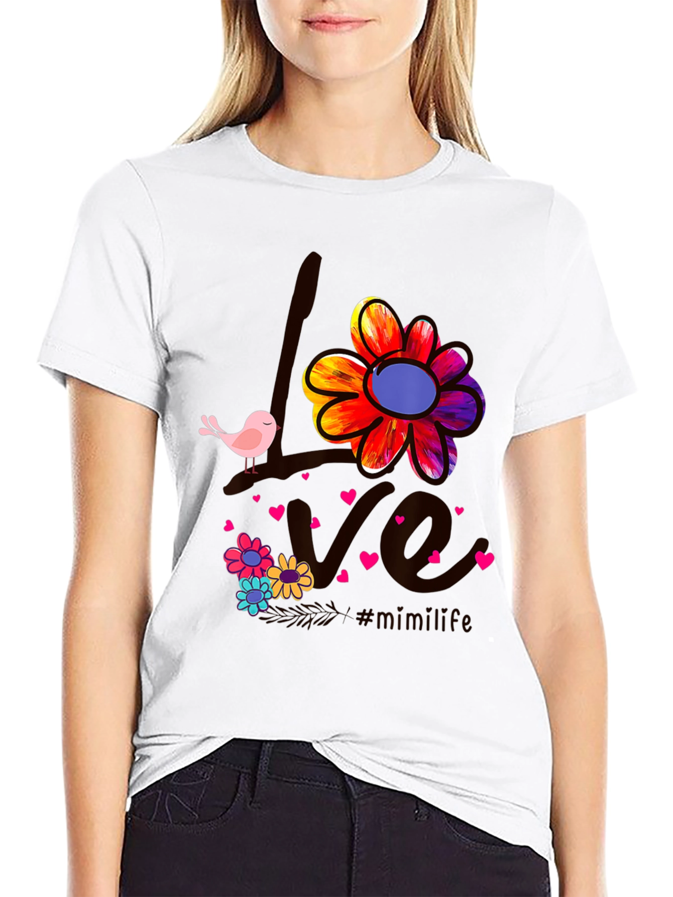Black Love Bird Floral Graphic Tee view 9