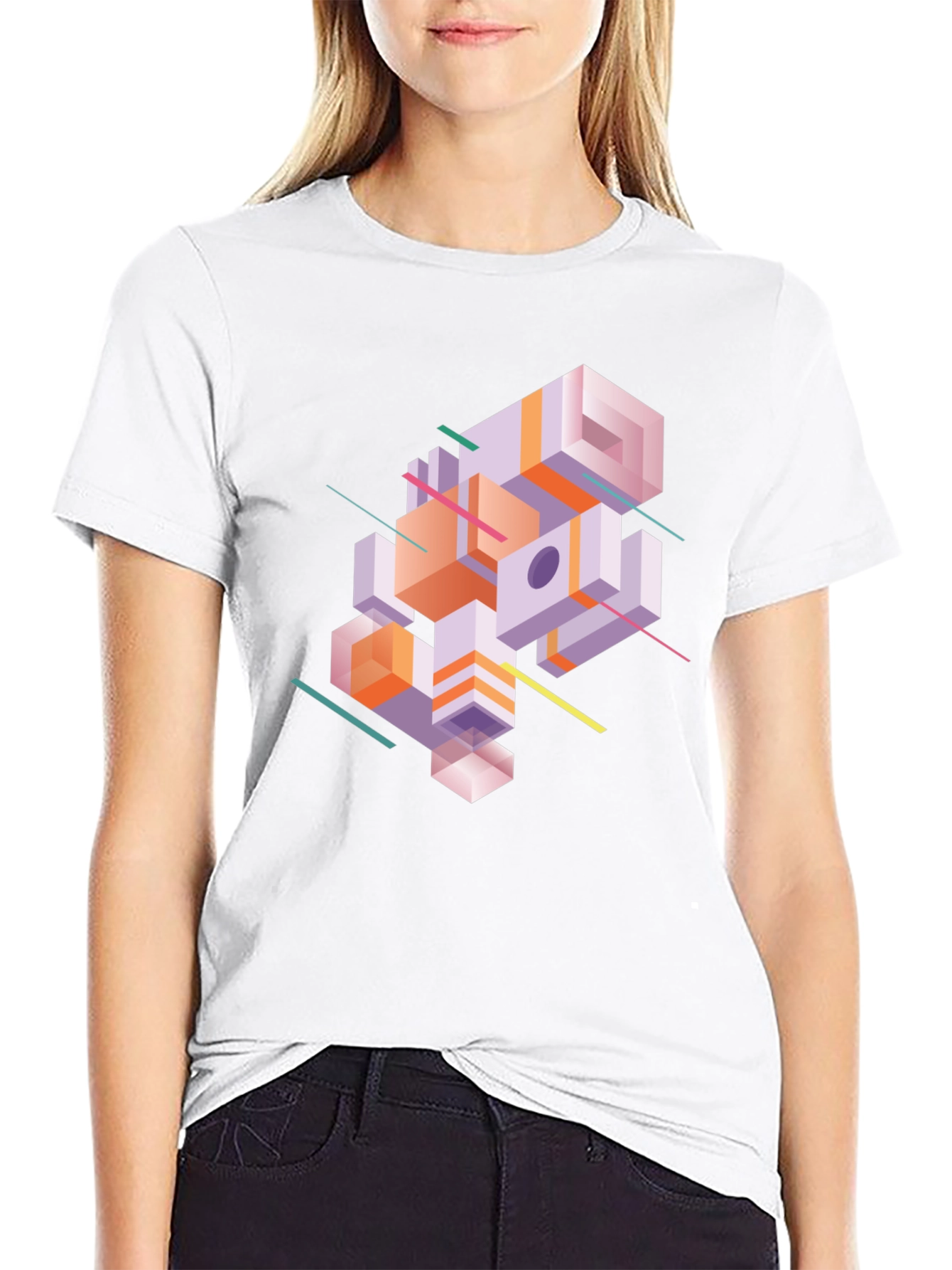 Black Abstract Geometric Graphic Print Black T-Shirt view 9