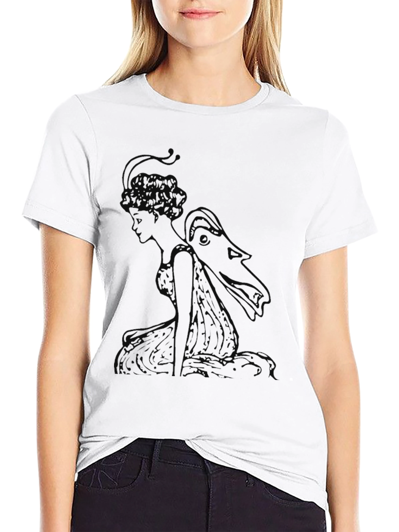 Black Elegant Black T-Shirt with Fairy Graphic view 9