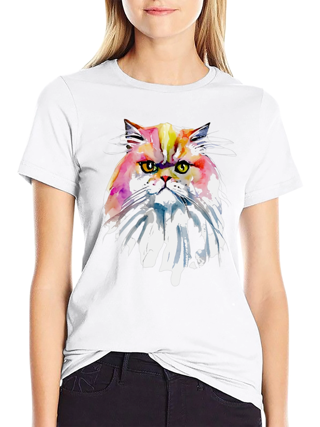 Black Watercolor Cat Graphic Tee - Unique Art T-Shirt view 9